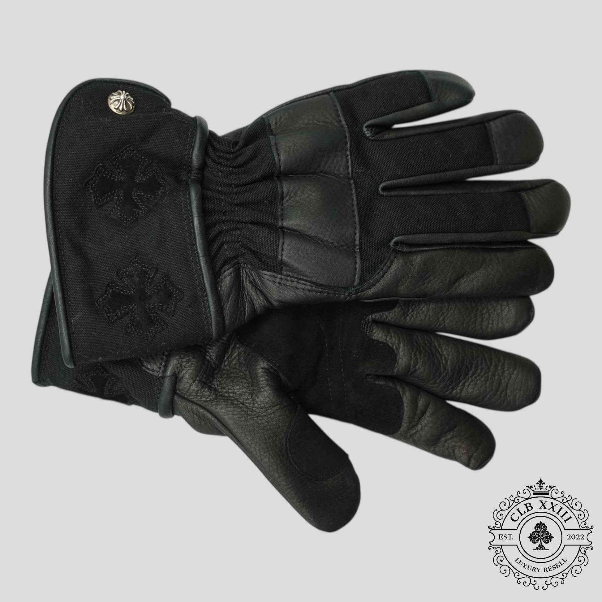 Chrome Hearts Plus Patch Leather Moto Gloves in Black