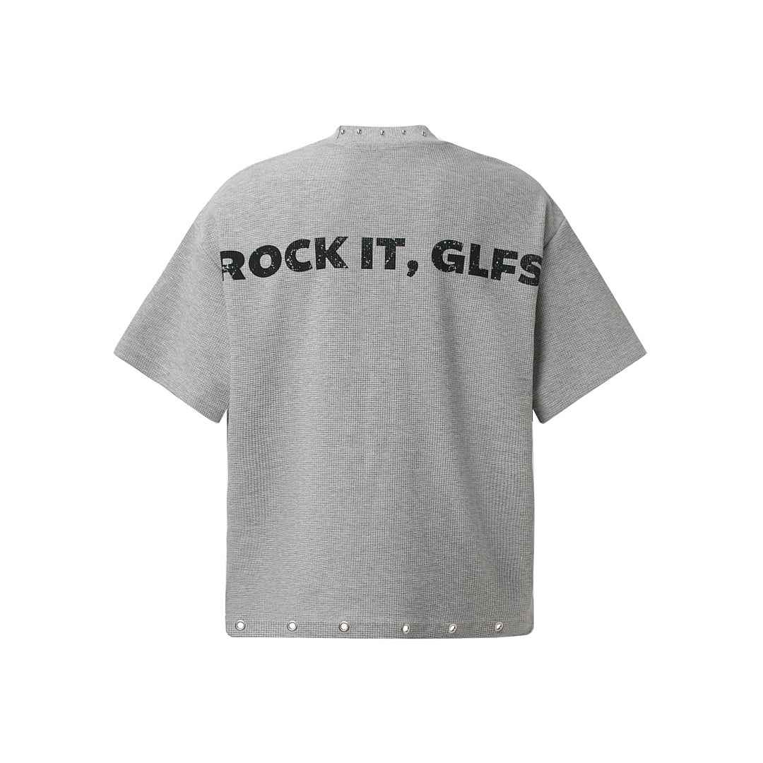 Oversized Newspaper Print Grommet Detail T-Shirt