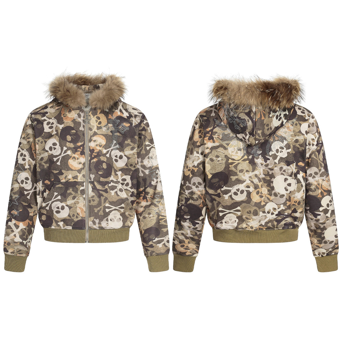 Skull Print Fur Jacket - Oversized Luxury Streetwear Faux-Fur Coat | LuxuryUrbanwear - Luxuryurbanwear