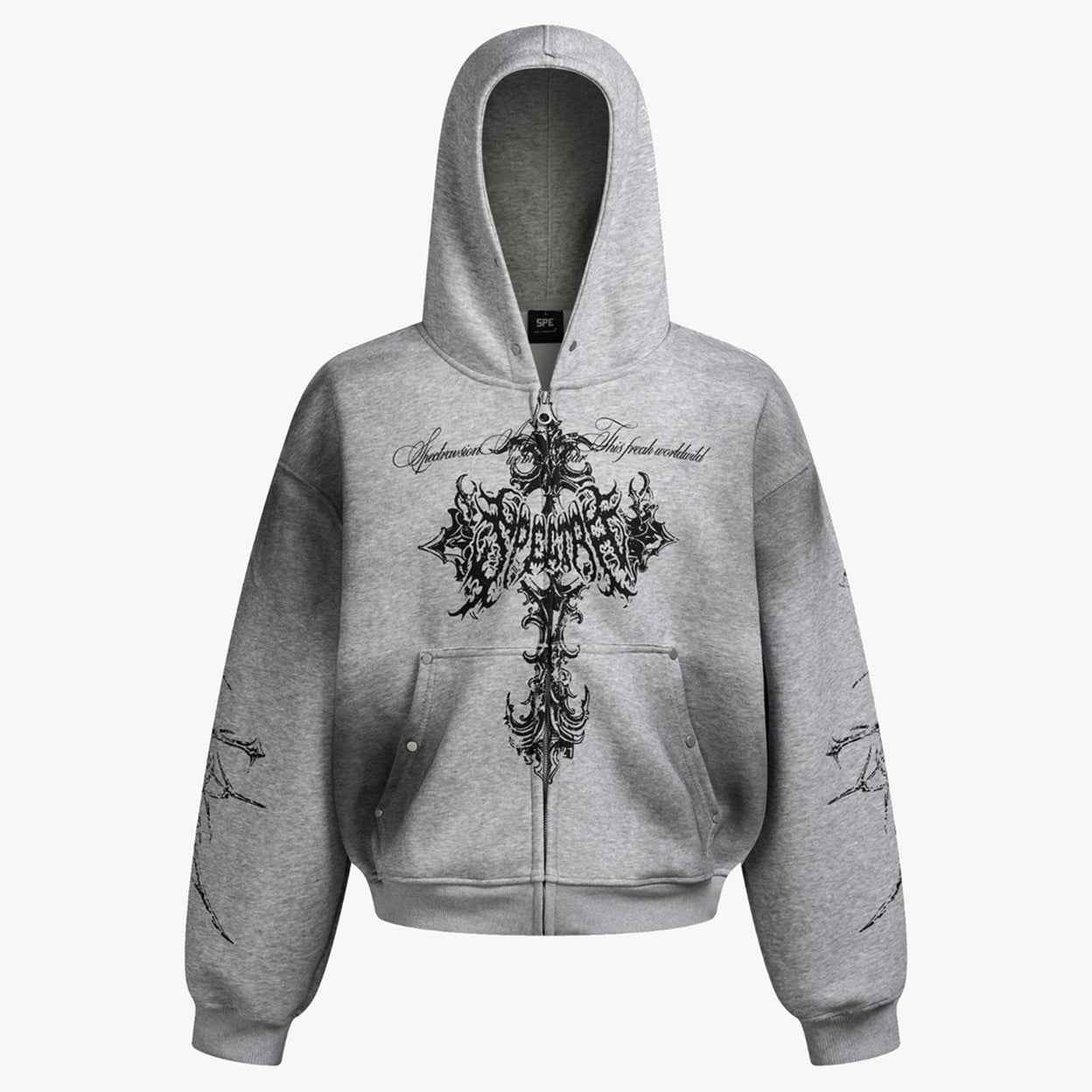 Street Wasteland Washed Cross Print Zip Up Jacket