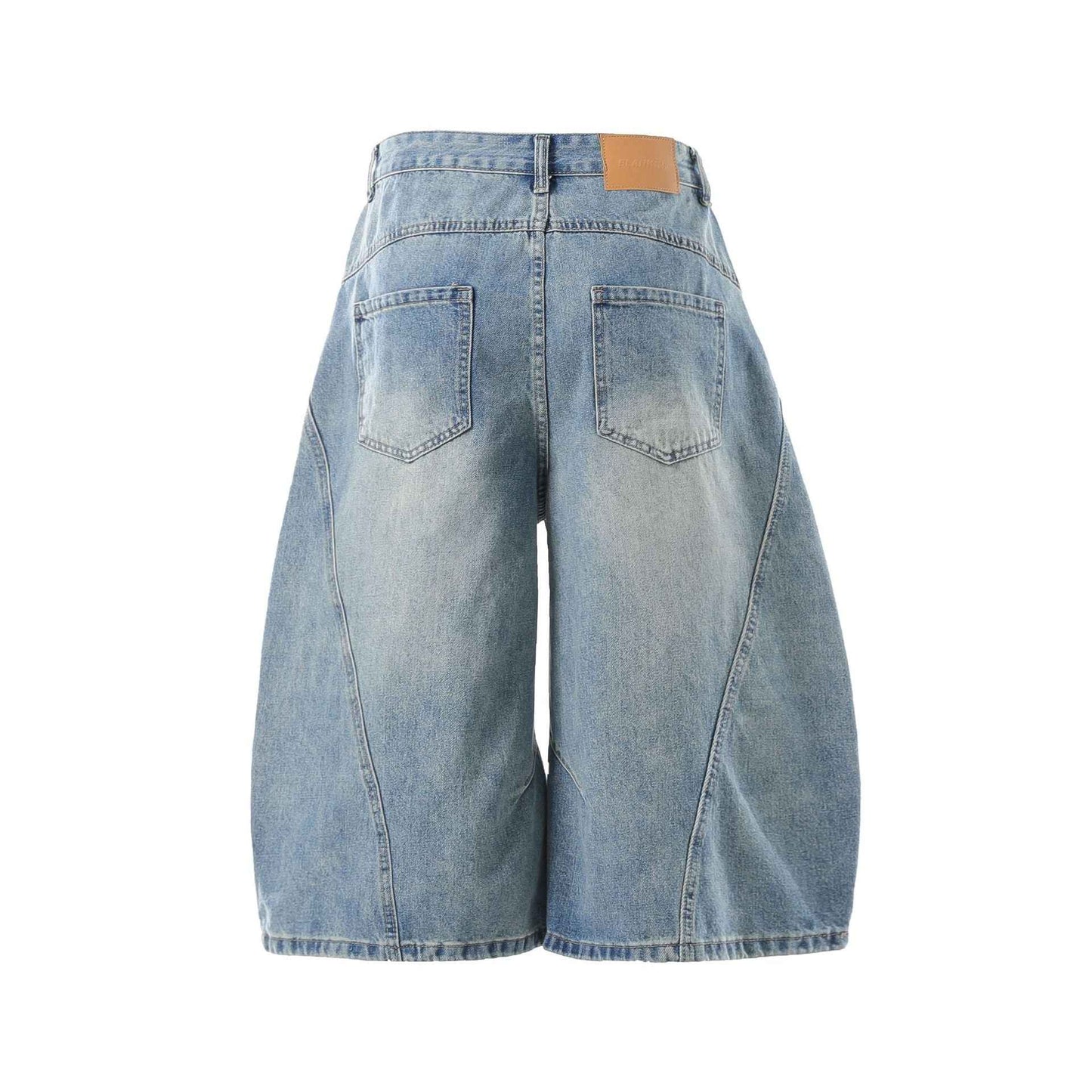 Curved Silhouette 3D Paneled Denim Shorts