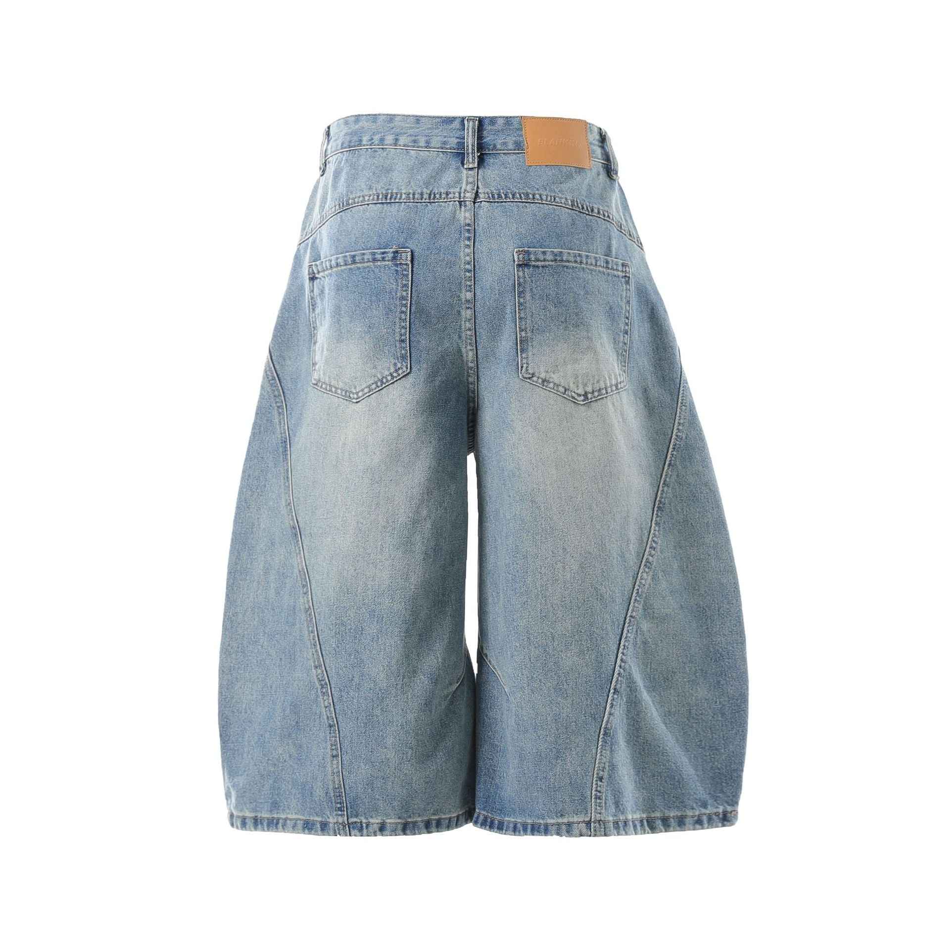 Curved Silhouette 3D Paneled Denim Shorts
