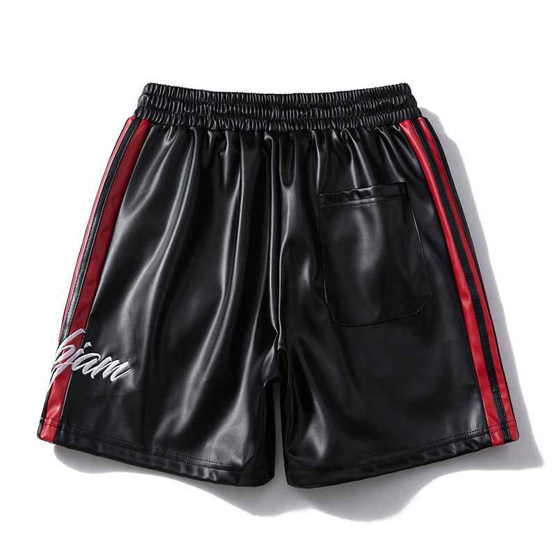 Striped Racing Faux-Leather Shorts