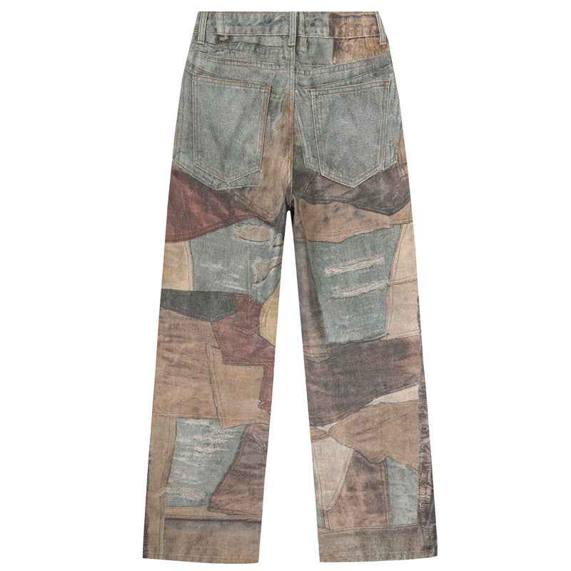 High Street Distressed Washed Printed Jeans