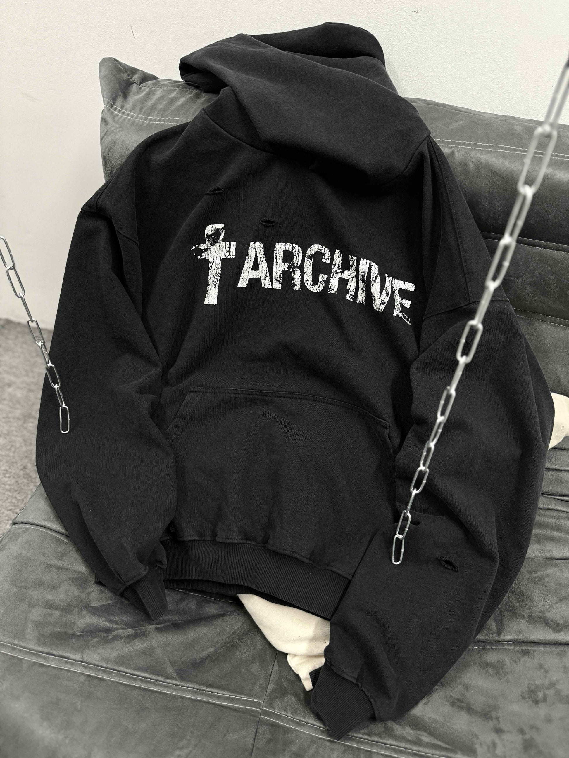 Distressed Washed Black | Archive Hoodie