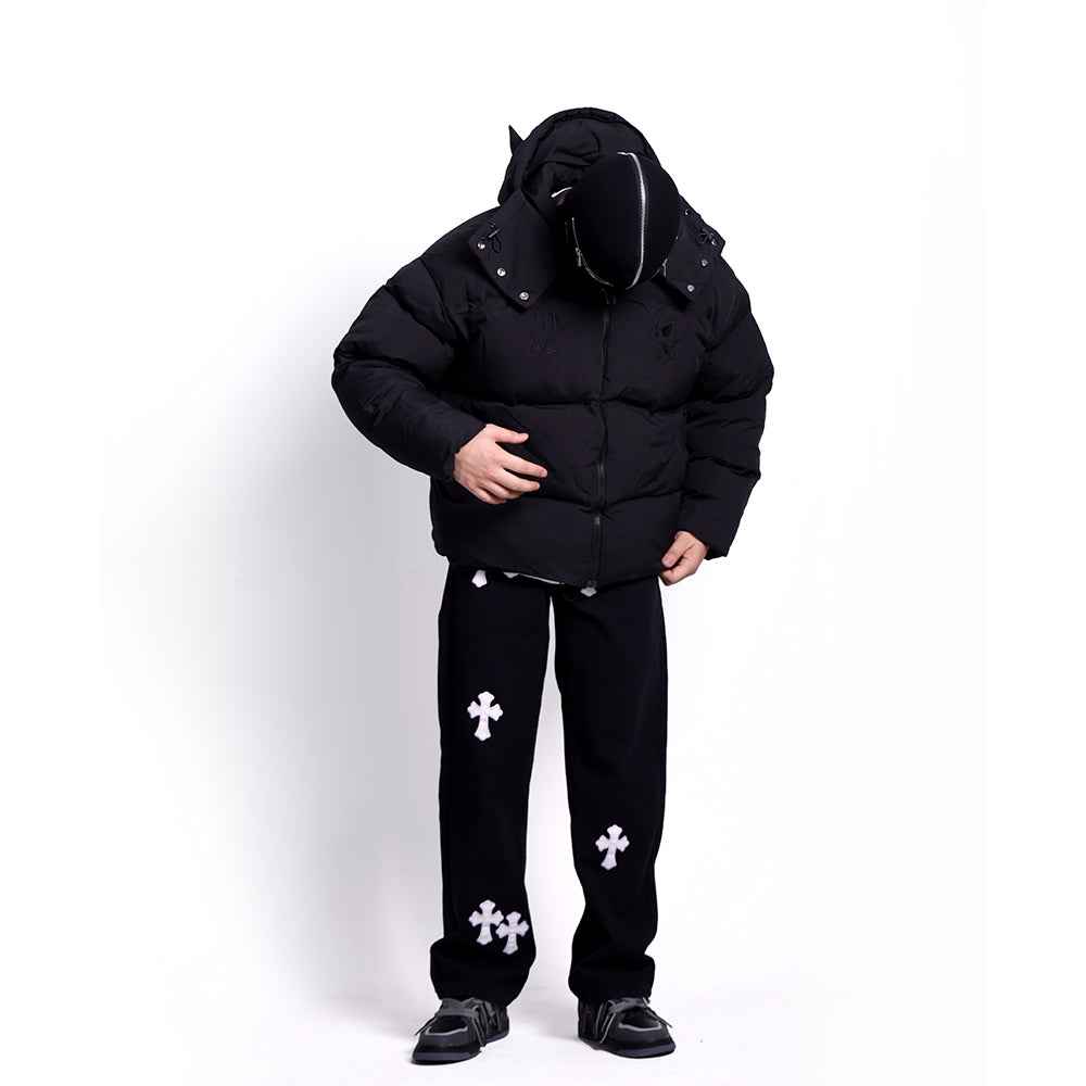 Devil | Black Hooded Puffer Jacket