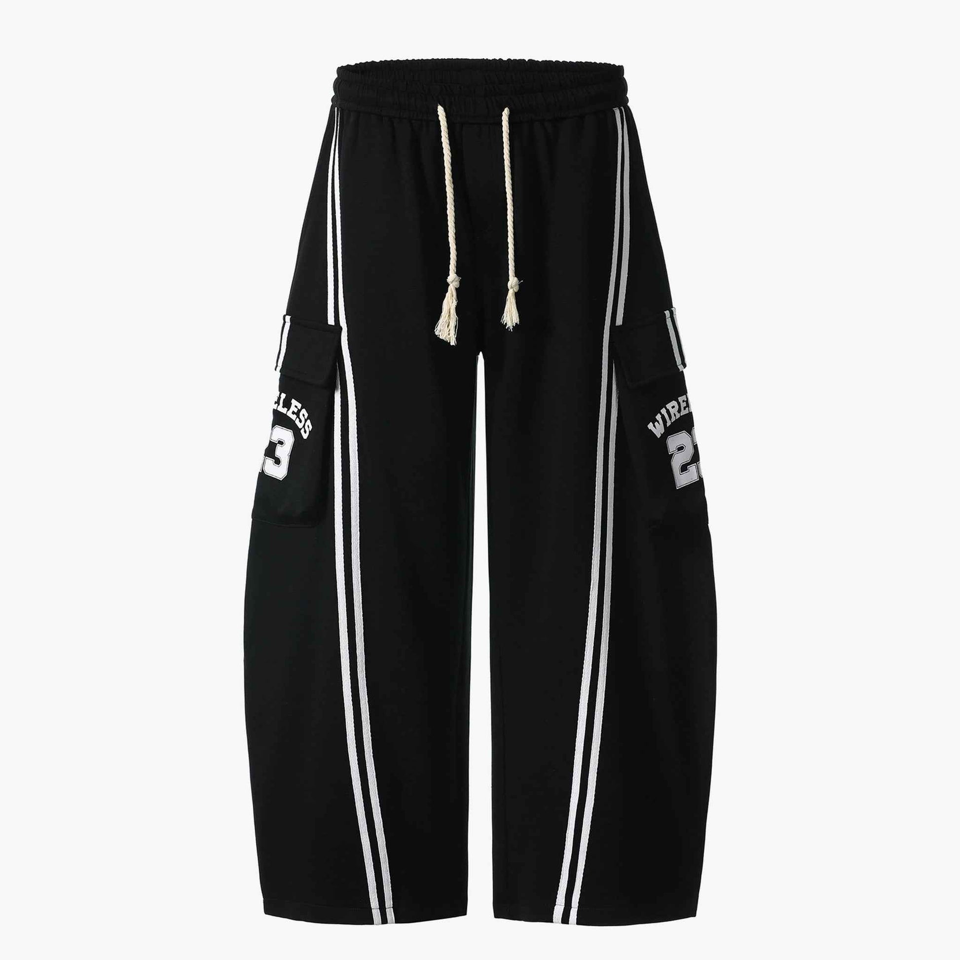 Cotton Web Stitching Letter Print Drawstring Barrel Pants