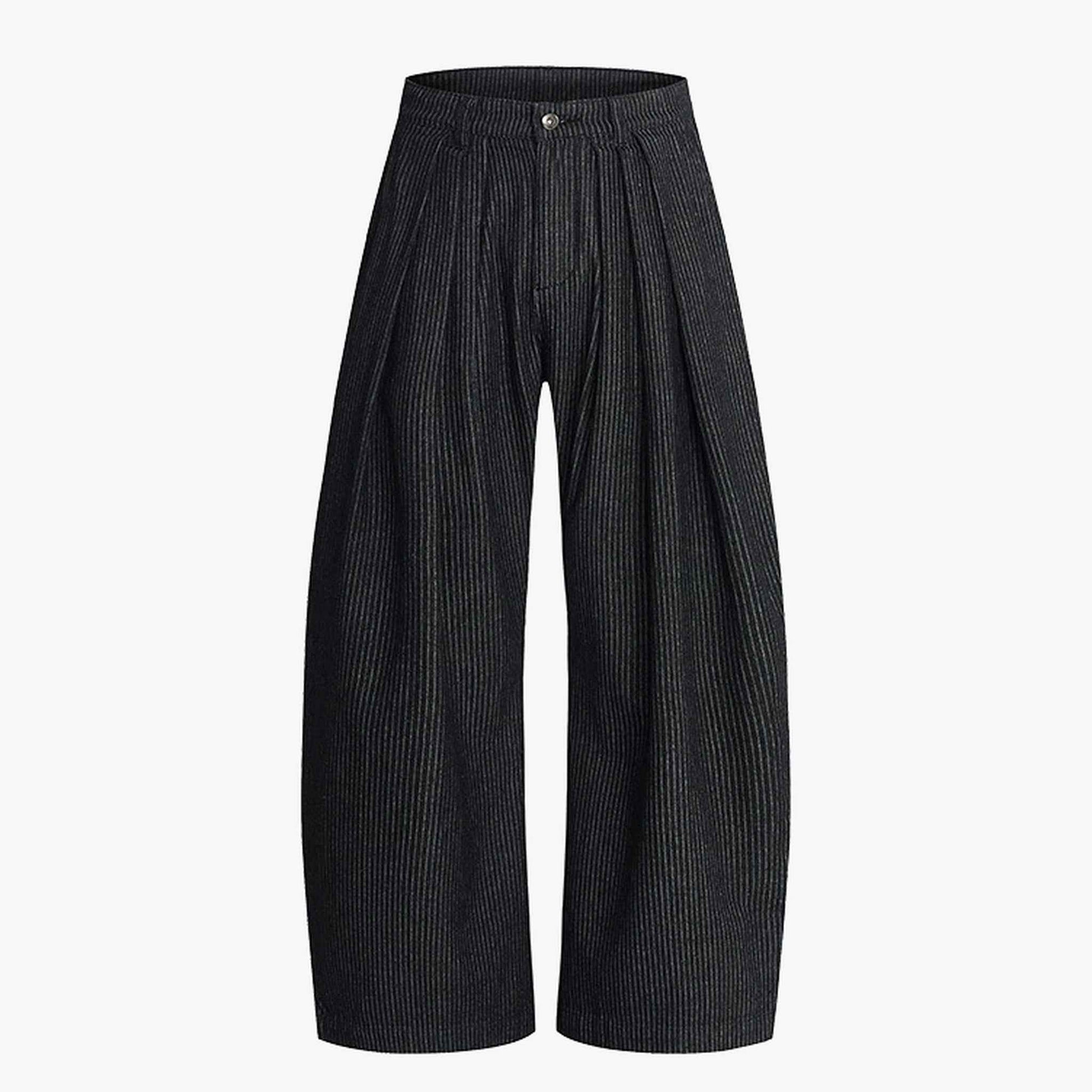 Vintage Pinstripe Pleated Wide-Leg Barrel Pants