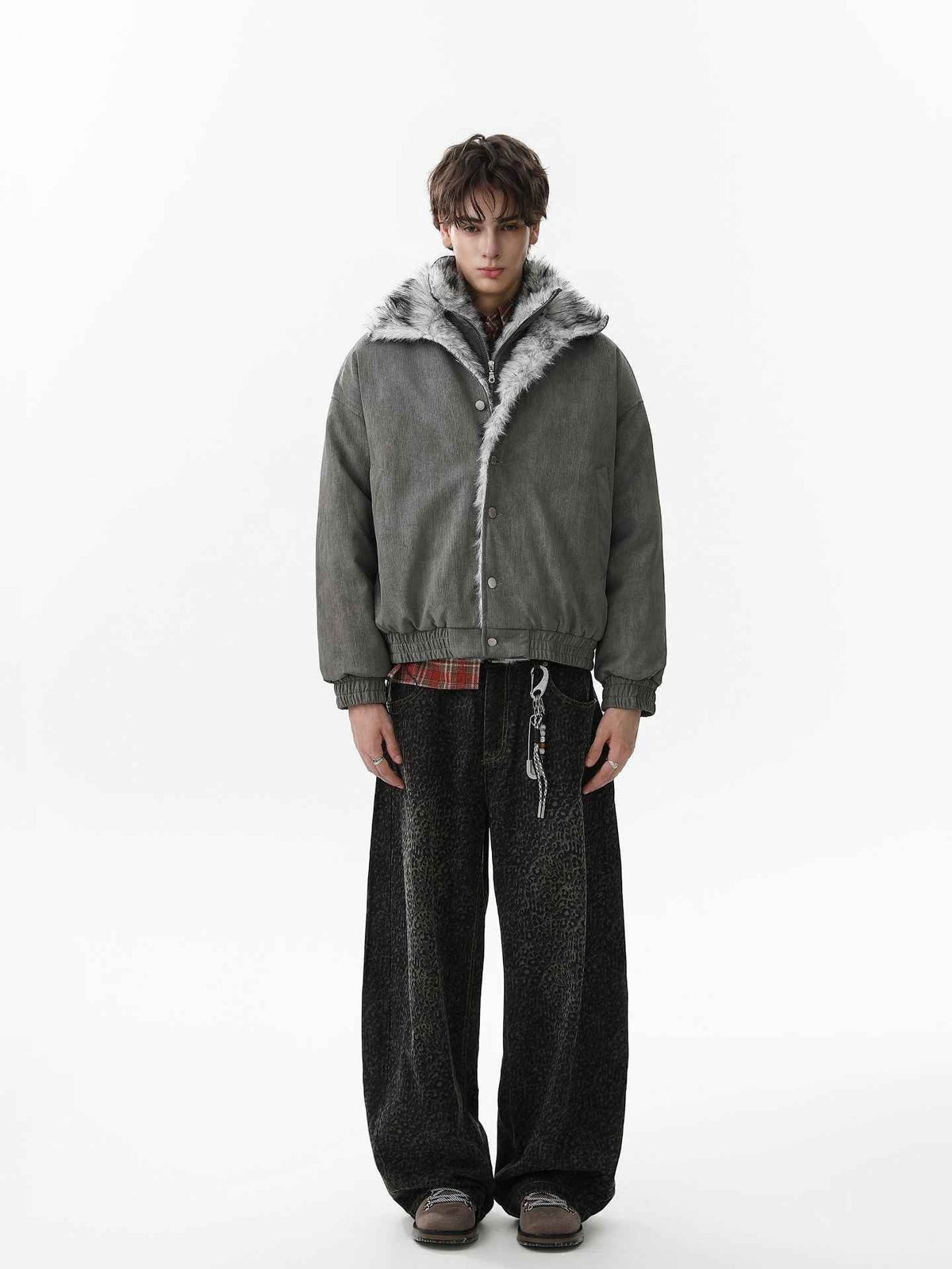 Vintage Dual-layer Collar Fleece-lined Zipper Jacket