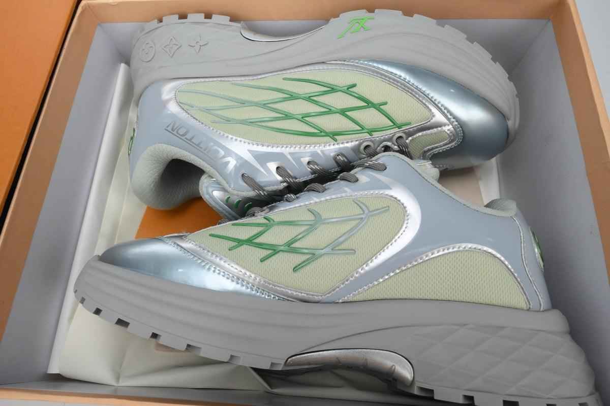 Custom LV Discovery Lace Up White Silver Green SneakerNational