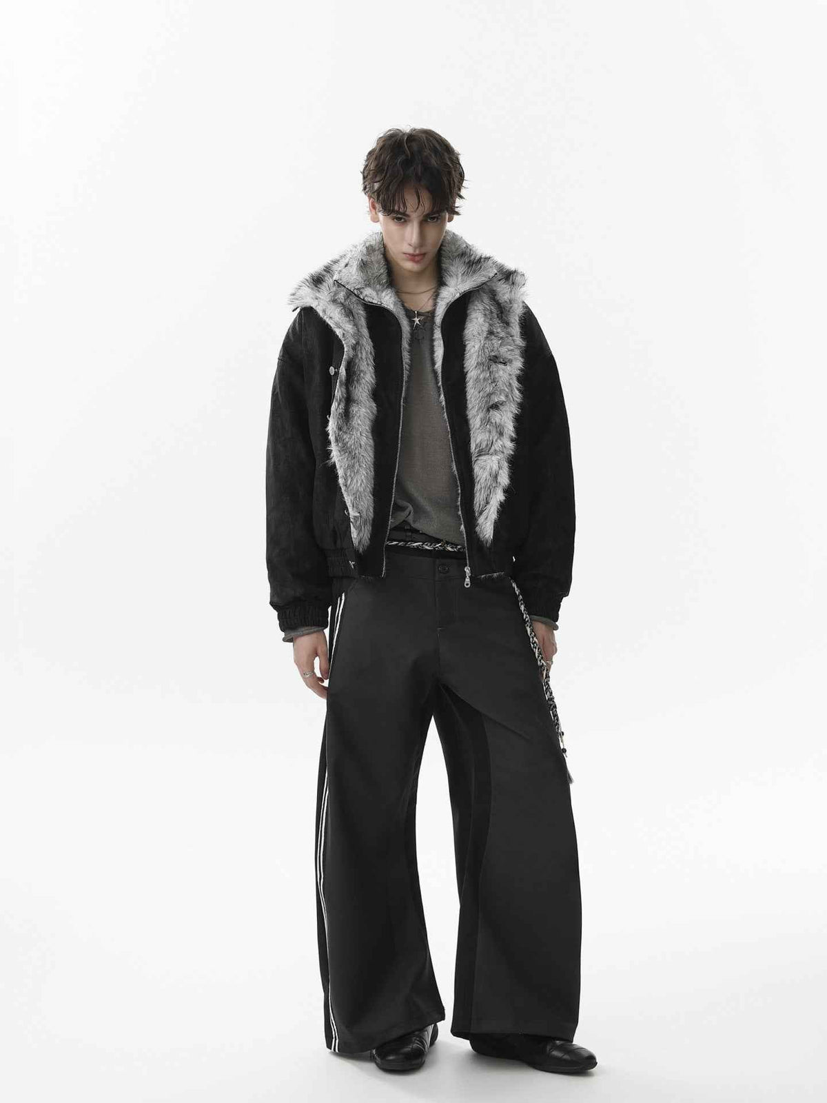 Vintage Dual-layer Collar Fleece-lined Zipper Jacket