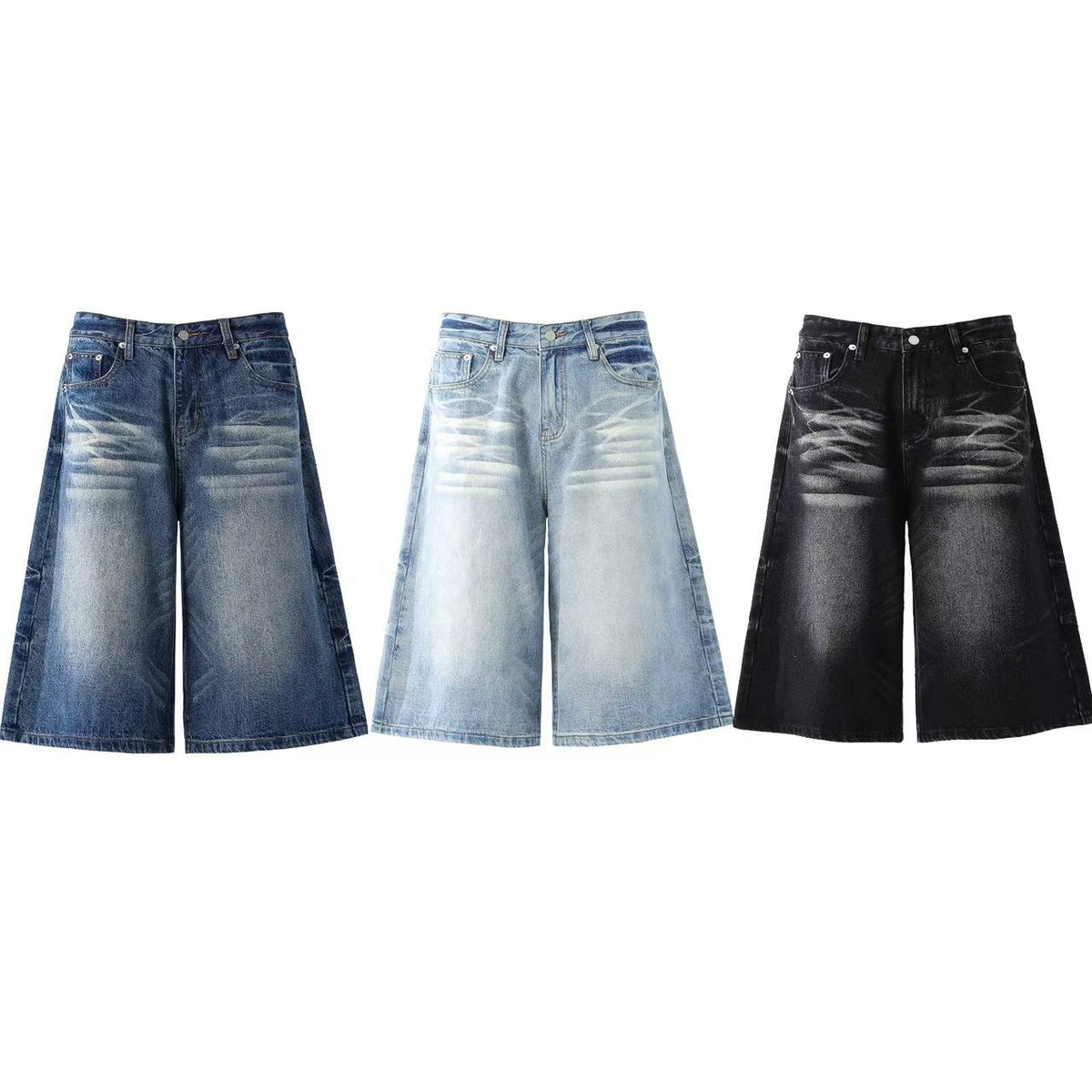 Washed Denim Knee-Length Jorts