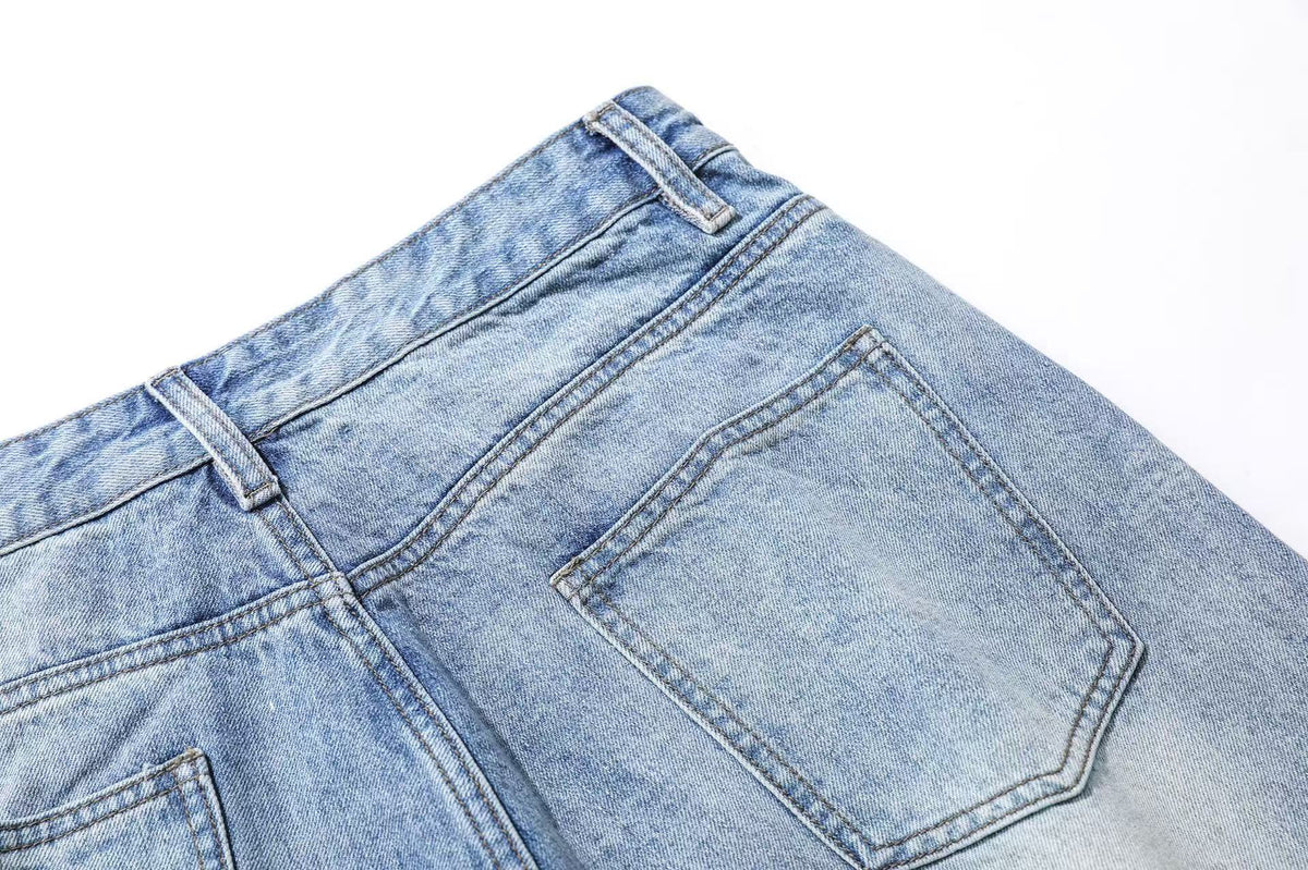 Washed Denim Knee-Length Jorts