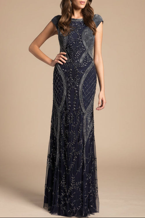 Lara 33609 - Cap Sleeve Modestly Covered Dress - JUSTLUXURY