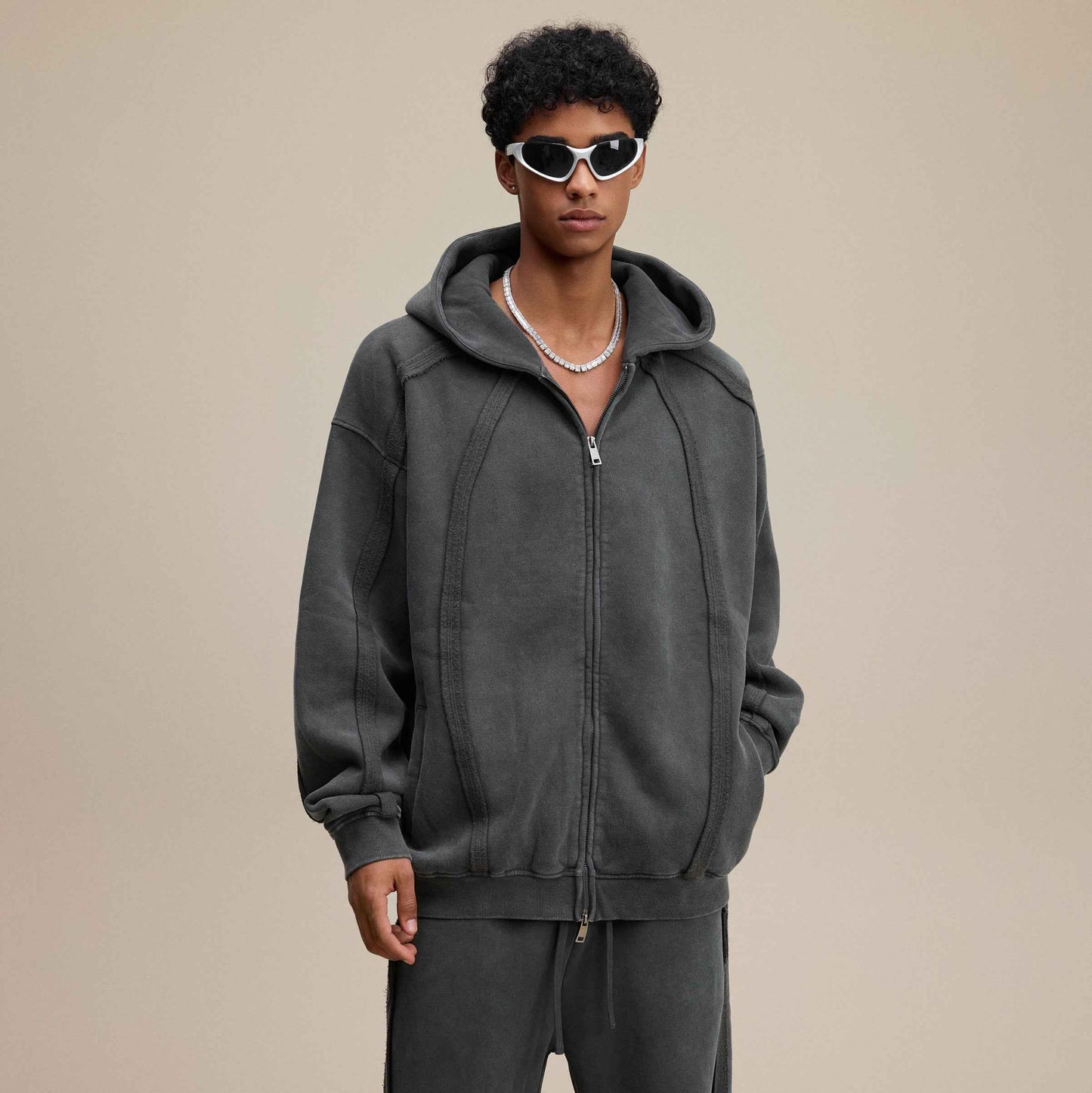 Structured Panel | Baggy Zip-Up Hoodie