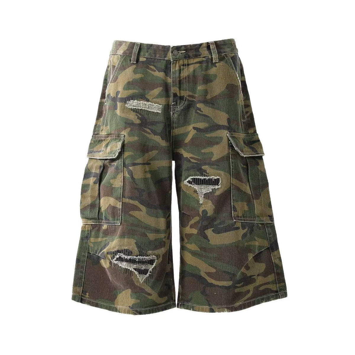 Distressed Camo Knee-Length Jorts