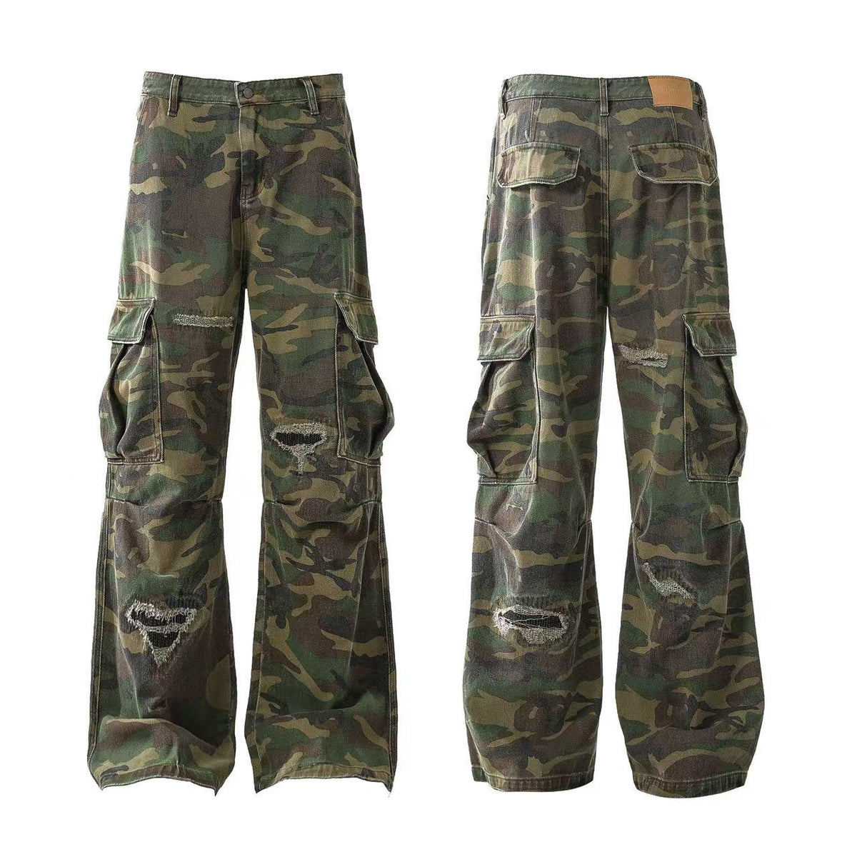 Distressed Camo Cargo Pants