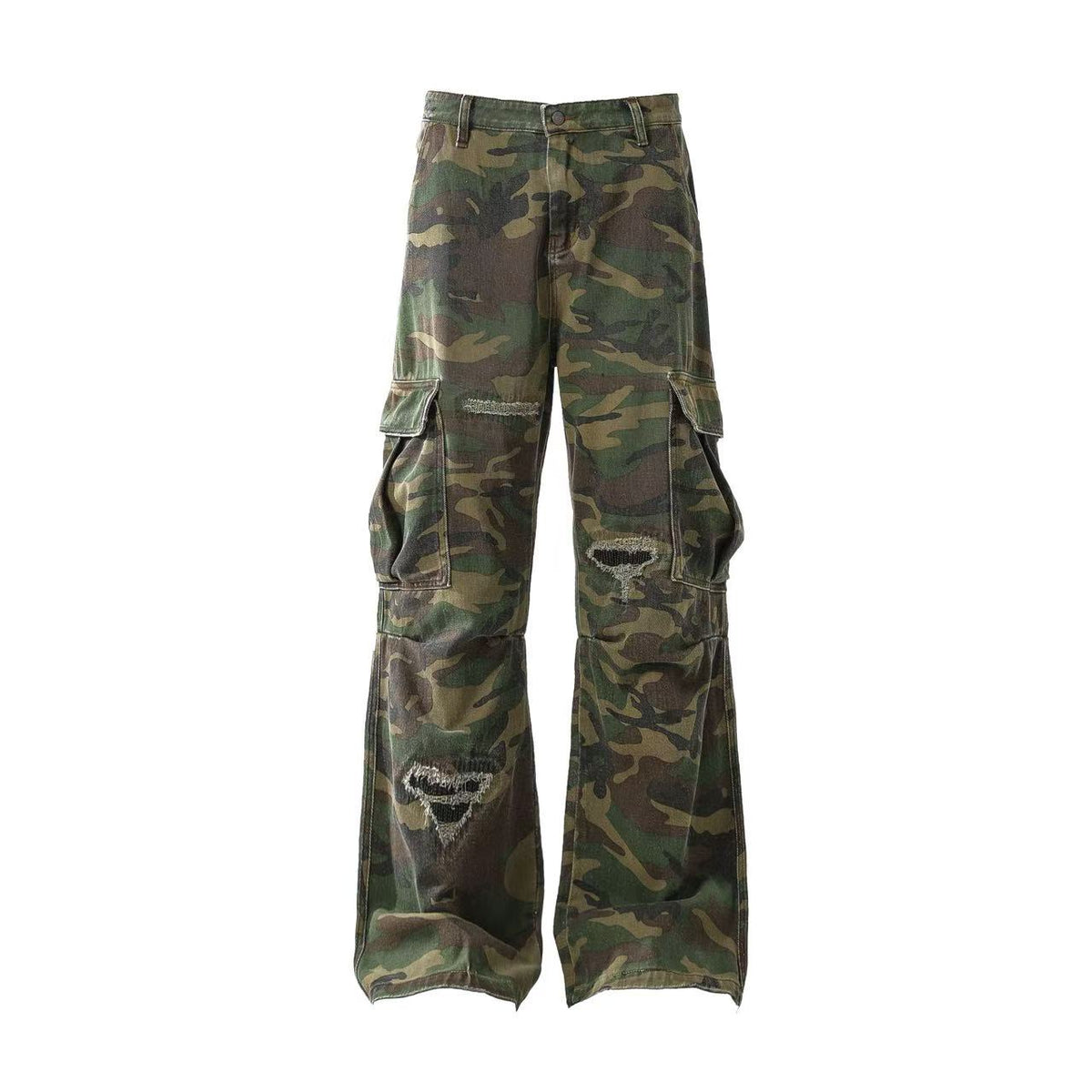 Distressed Camo Cargo Pants