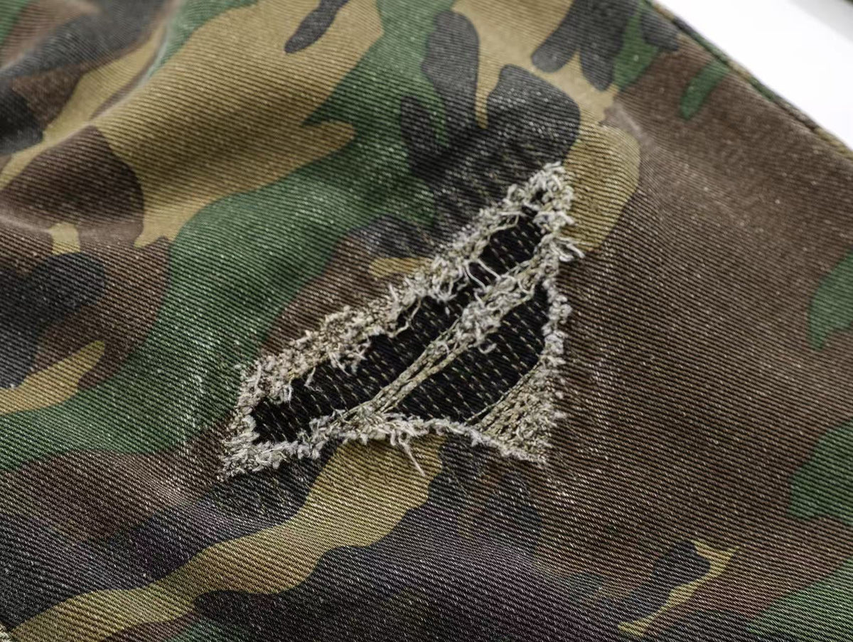 Distressed Camo Cargo Pants