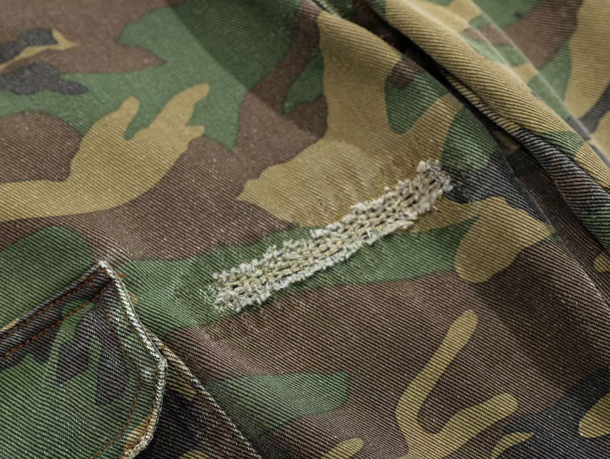Distressed Camo Cargo Pants
