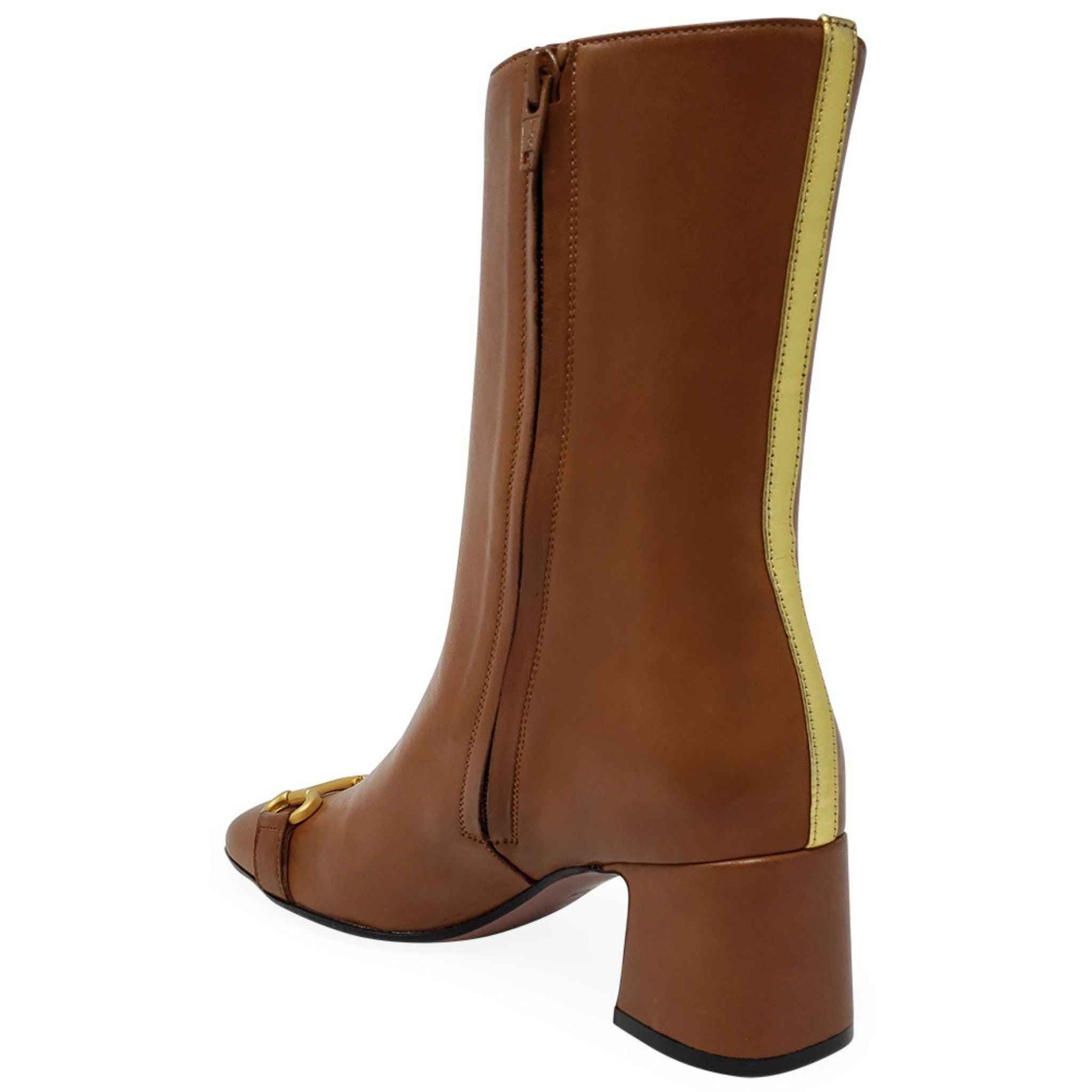 Cognac Leather Back Stripe Boot