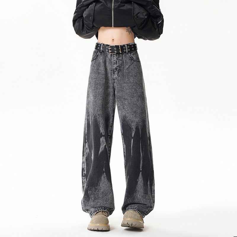 Dye-Printed Street-Style Denim Pants for Men