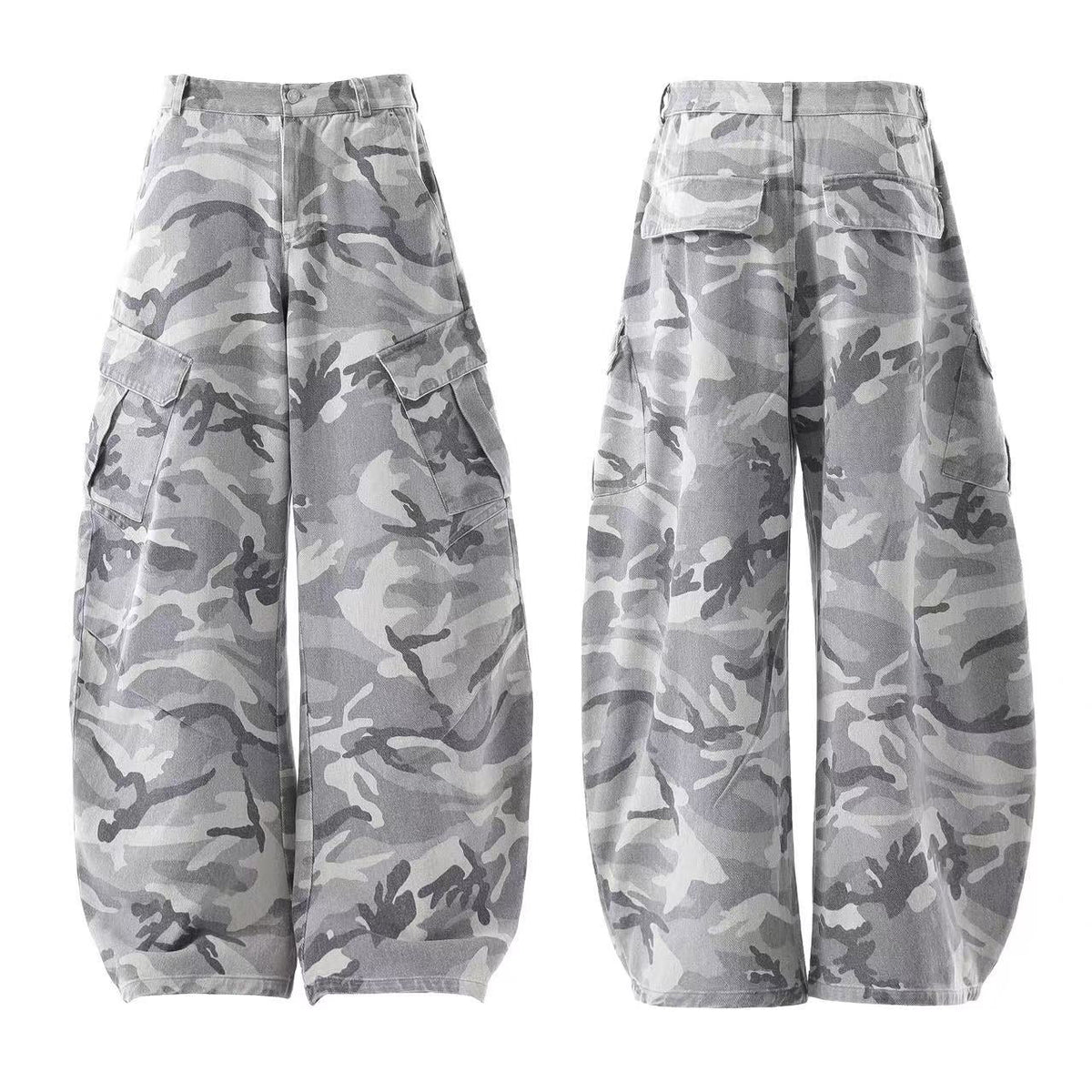 Snow Camo Wide-Leg Cargo Pants