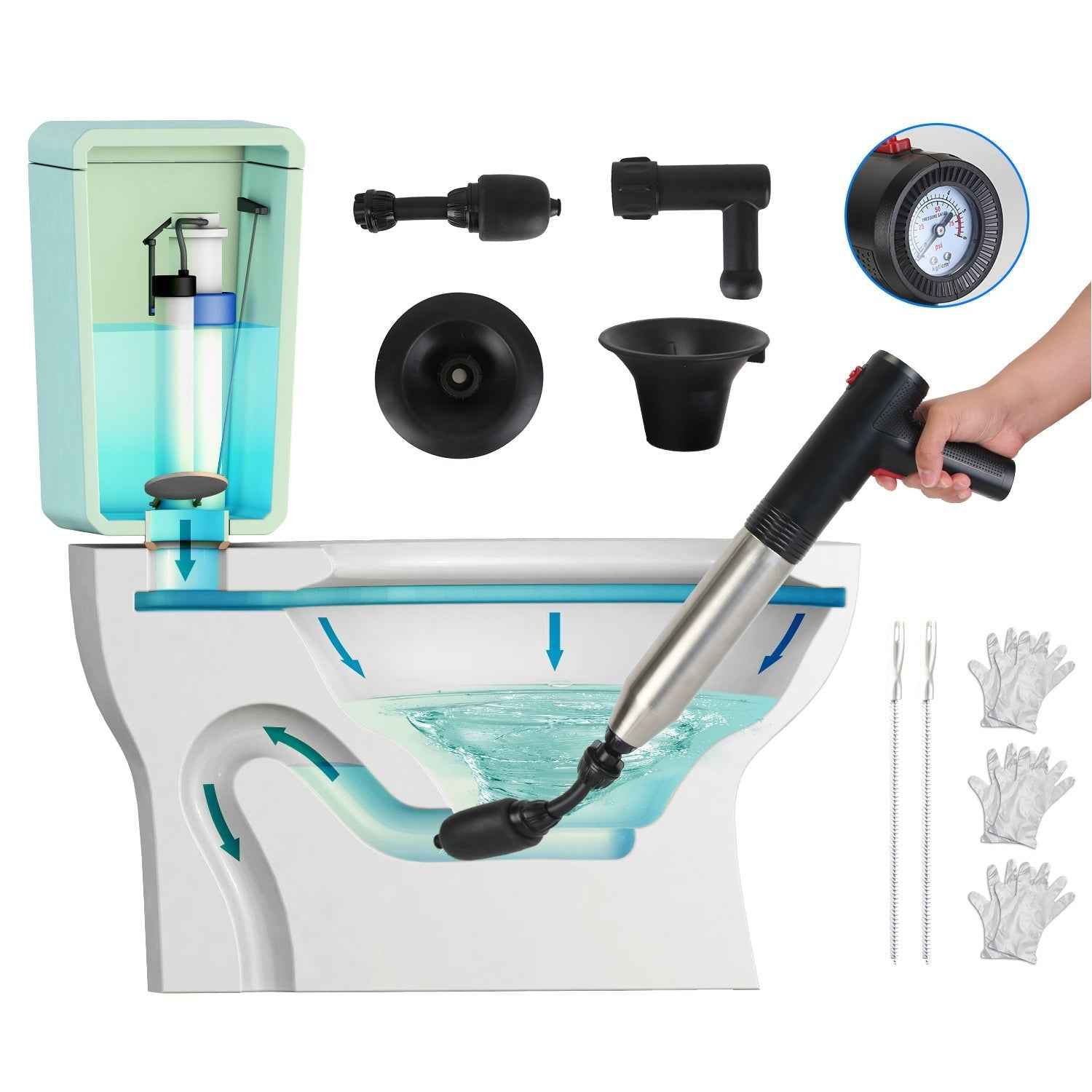 Electric Toilet Plunger High Pressure Air Plunger Air Drain Blaster Drain Clog Remover with Real Time Pressure Display for Toilets Bathroom Floor Drai