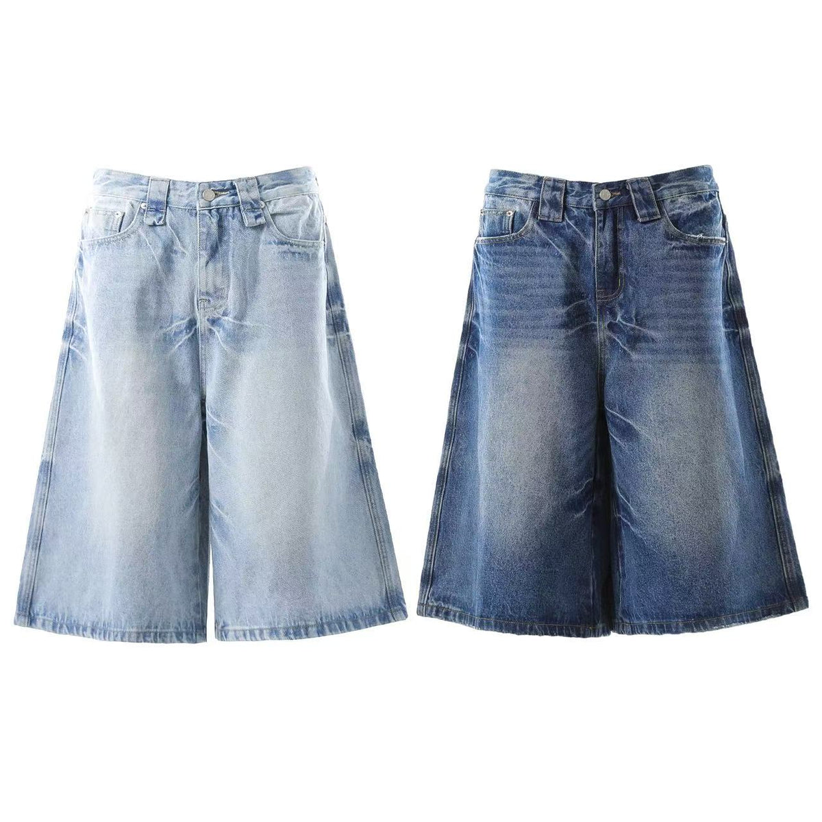Washed Denim Knee-Length Jorts