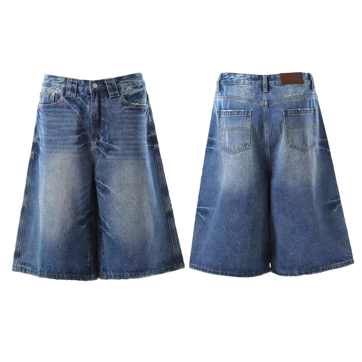 Washed Denim Knee-Length Jorts