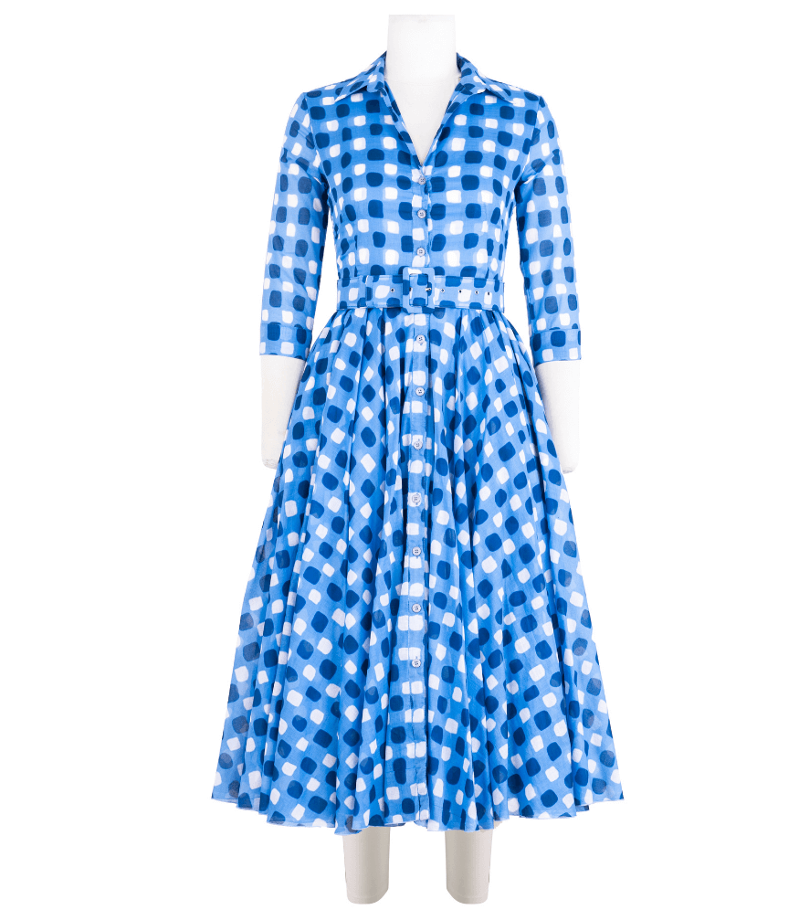 Aster Dress White Sky Blue Midi Dress - JUSTLUXURY