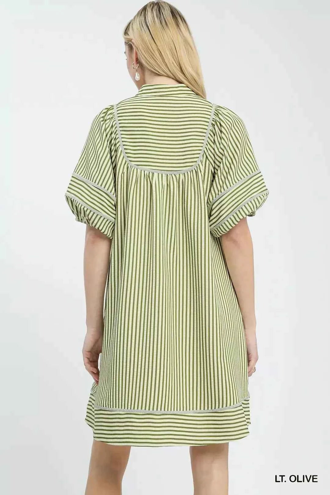 Umgee Striped Puff Sleeve Shift Dress
