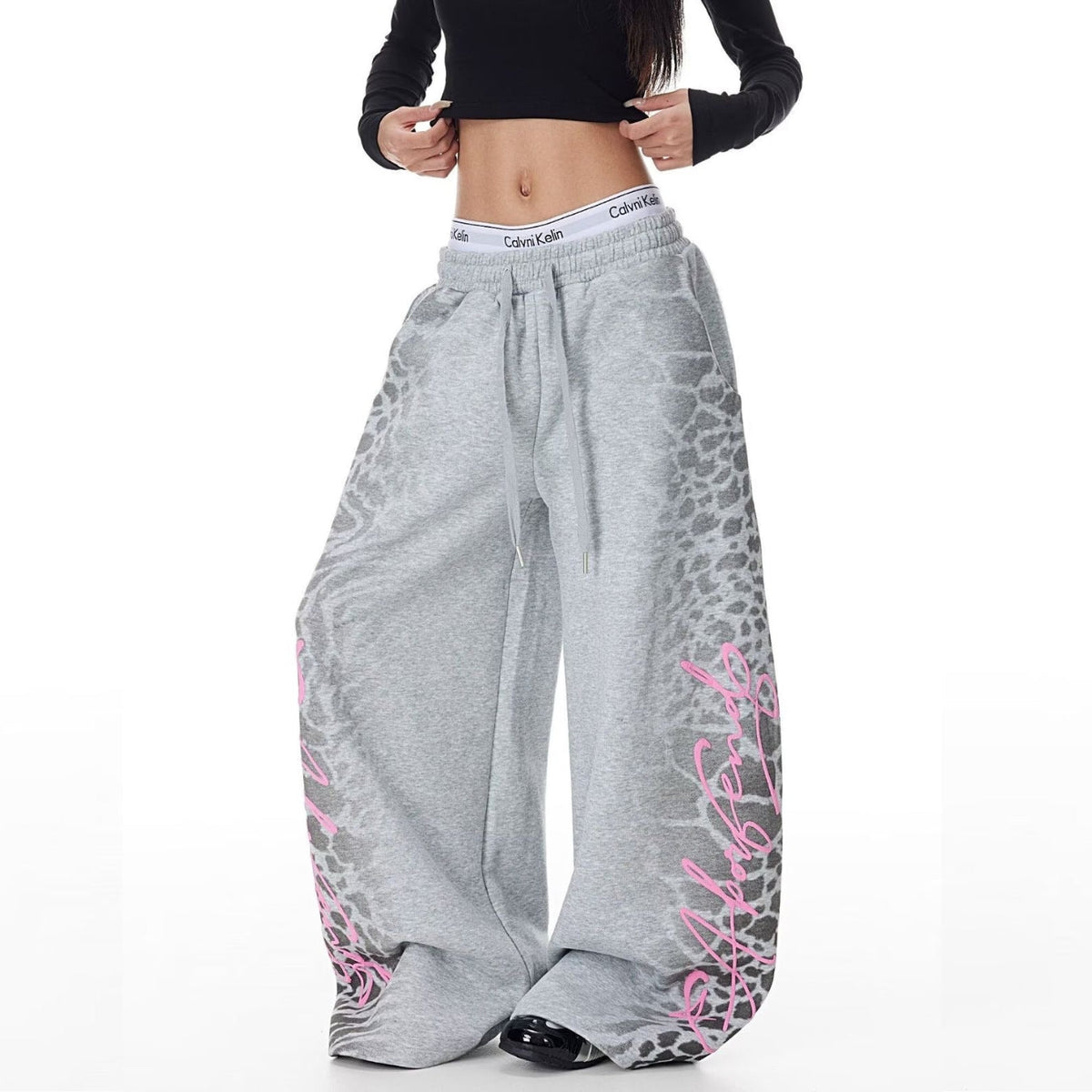 Grunge Leopard Wide-Leg Sweatpants
