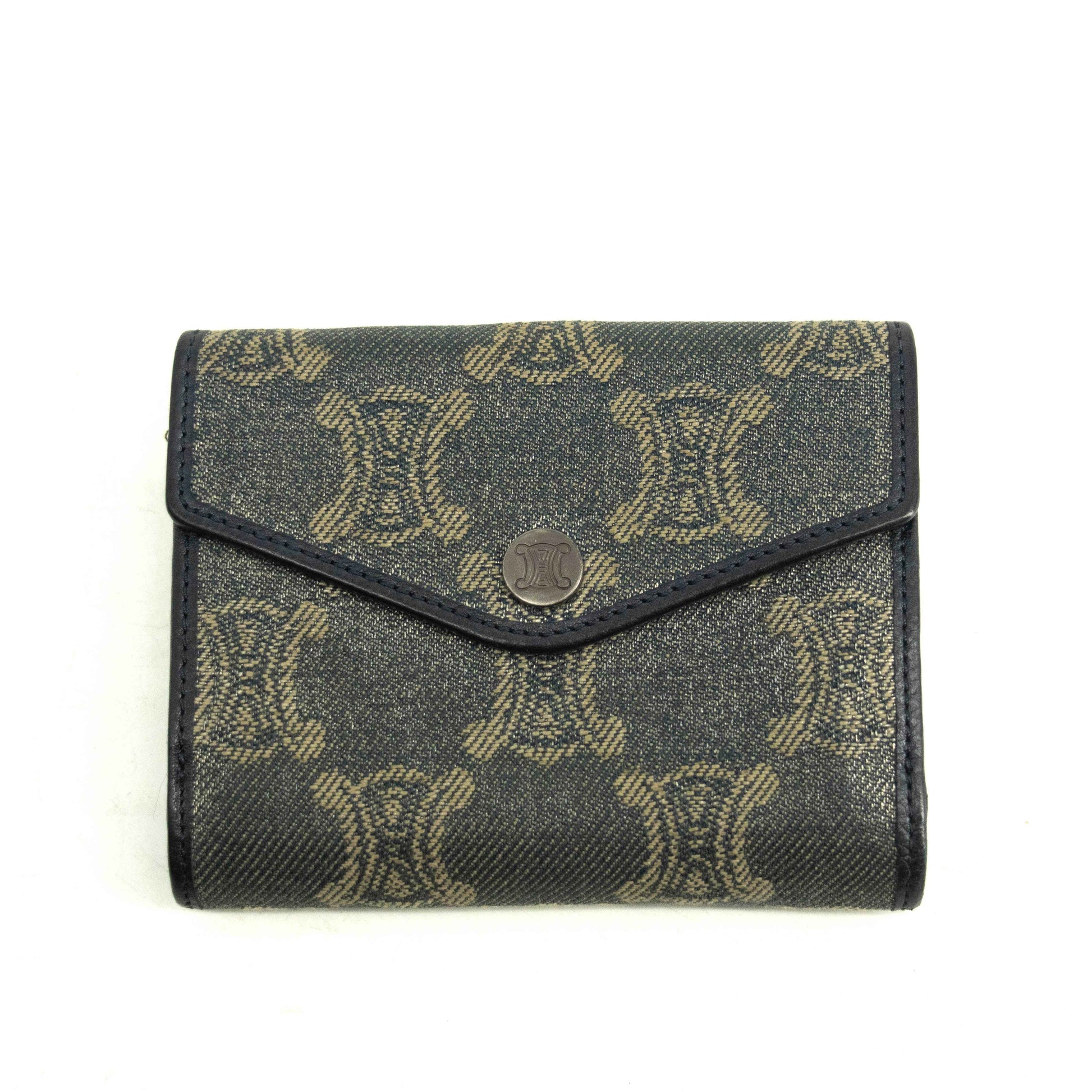 Celine Triomphe Canvas Blue and Grey Fine Strap Wallet #3962