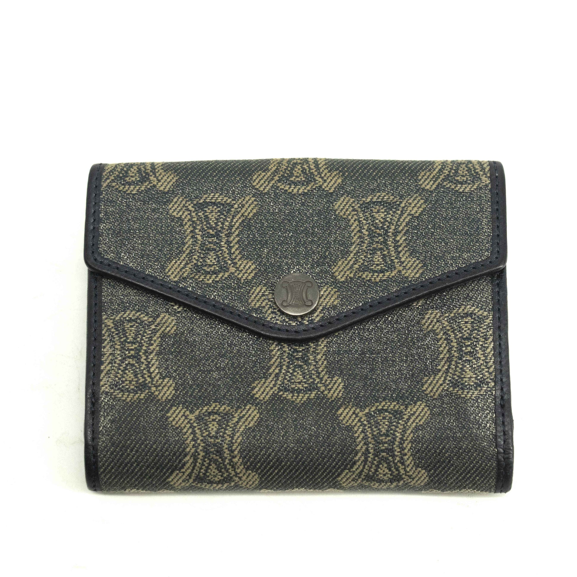Celine Triomphe Canvas Blue and Grey Fine Strap Wallet #3962