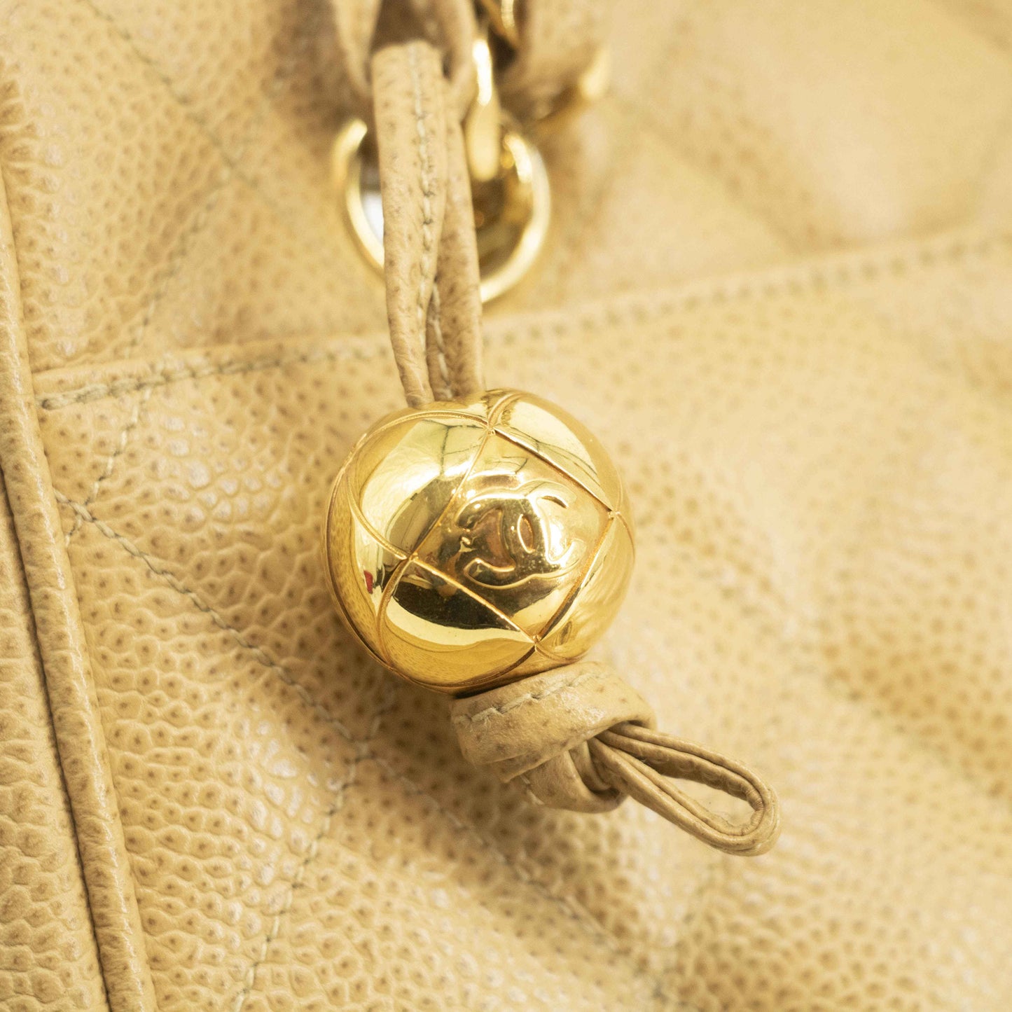 Chanel Beige Caviar Skin Quilted Matelase Shoulder Bag #3971