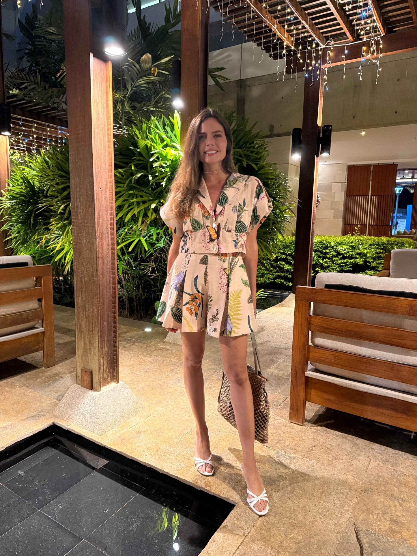 PERLA SHORT IN JARDIN PRINT SOFT KHAKI