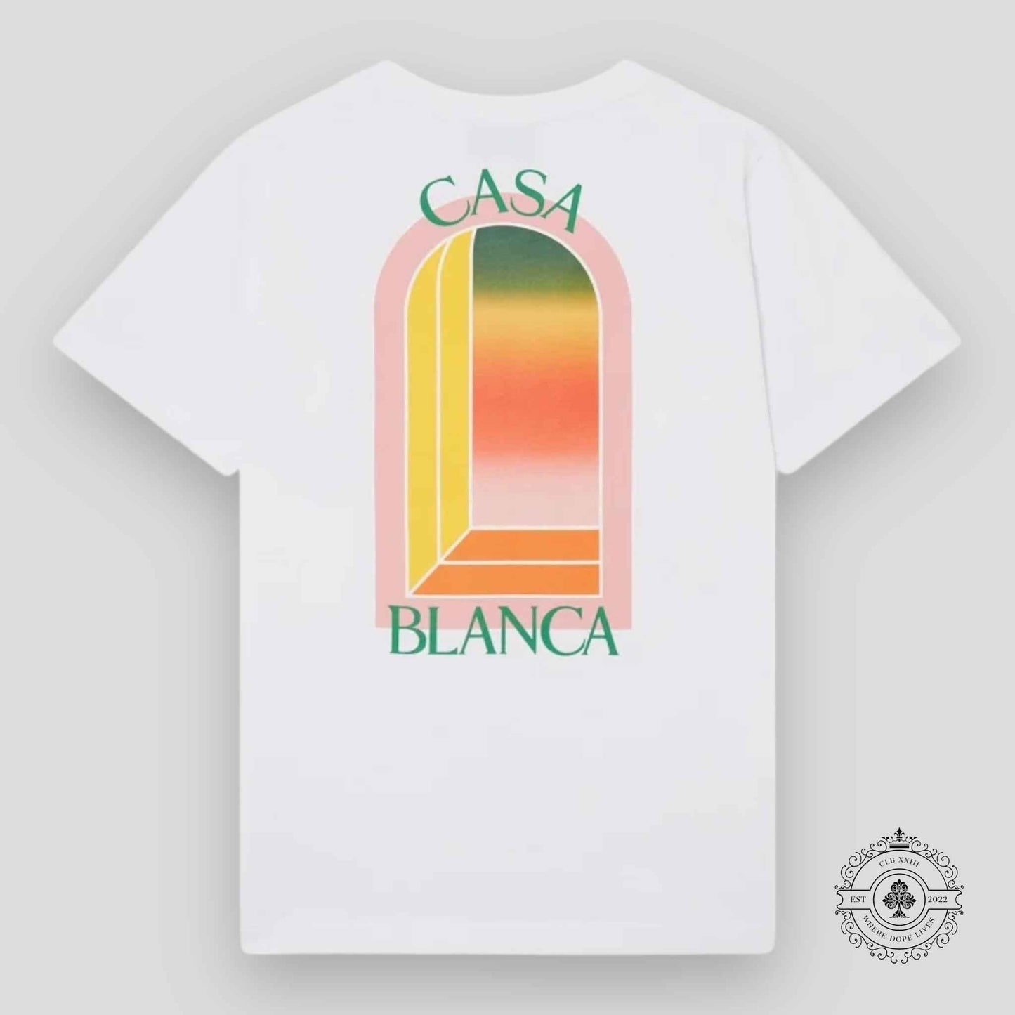 Casablanca Gradient Arch Logo Tee in White & Pink