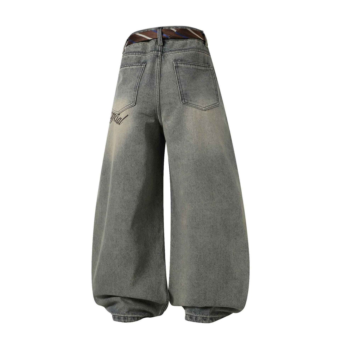 Gradient Sandwash Detachable Tie Baggy Jeans
