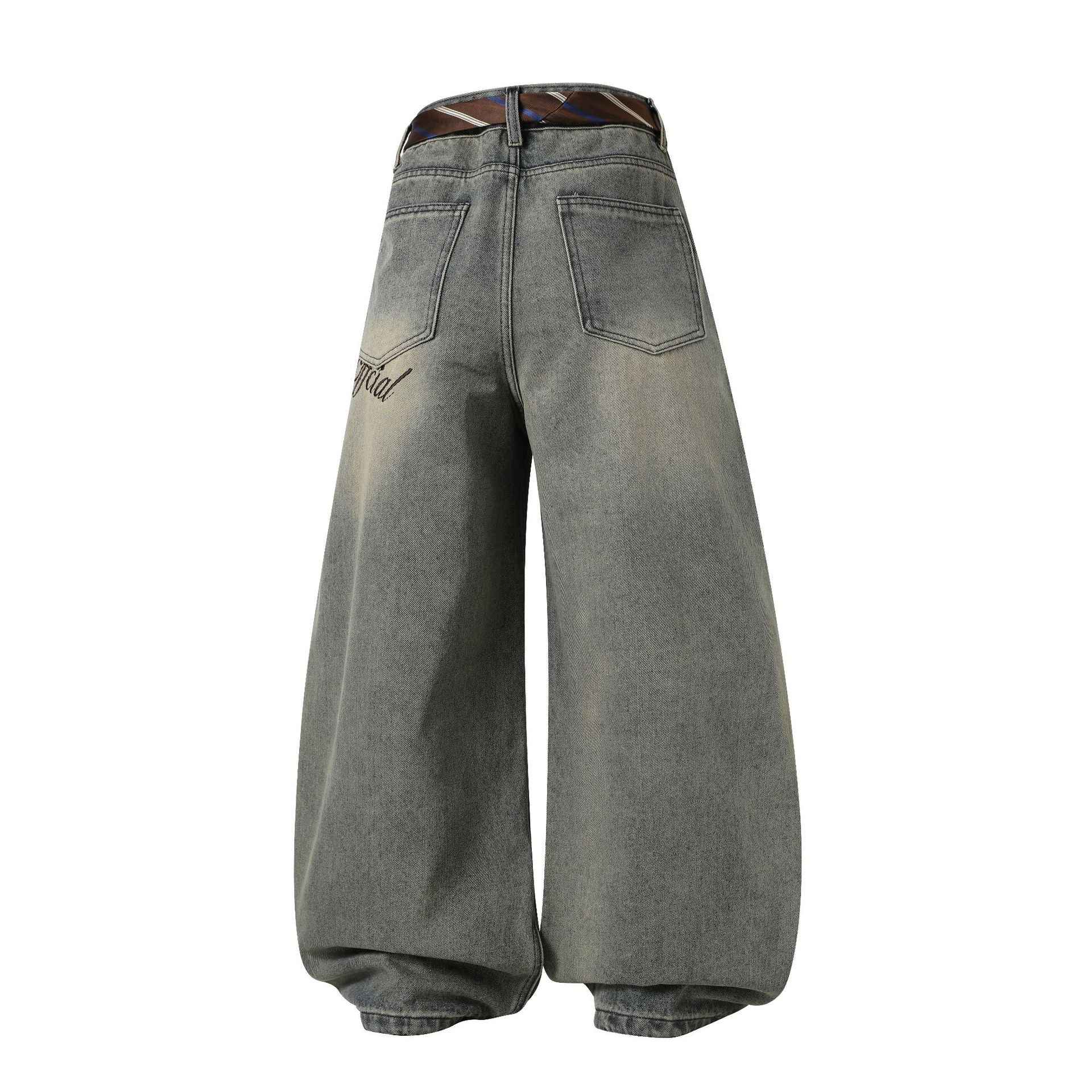 Gradient Sandwash Detachable Tie Baggy Jeans