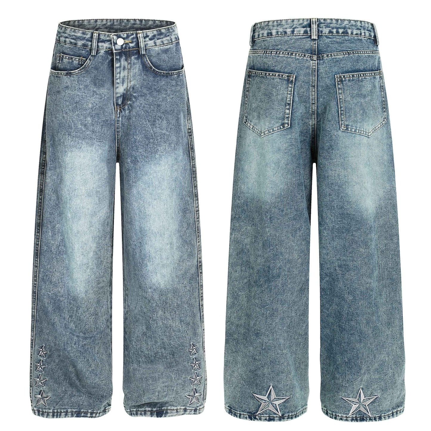 Star Stitching Washed | Wide Jeans
