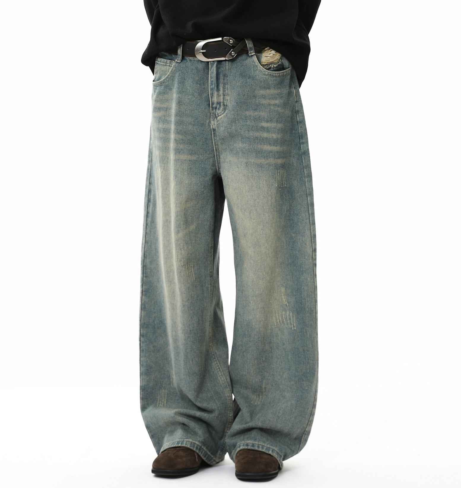 Washed Dirty-Dye Straight Jeans