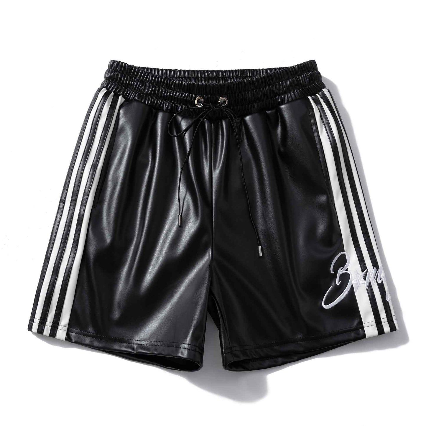 Striped Racing Faux-Leather Shorts