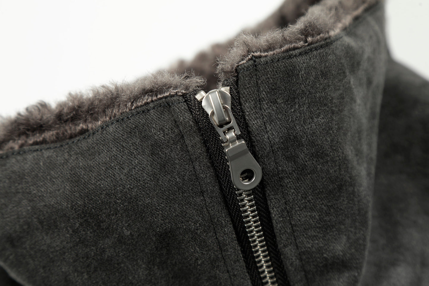 Vintage Distressed Pleated Shearling Collar Fleece Jacket
