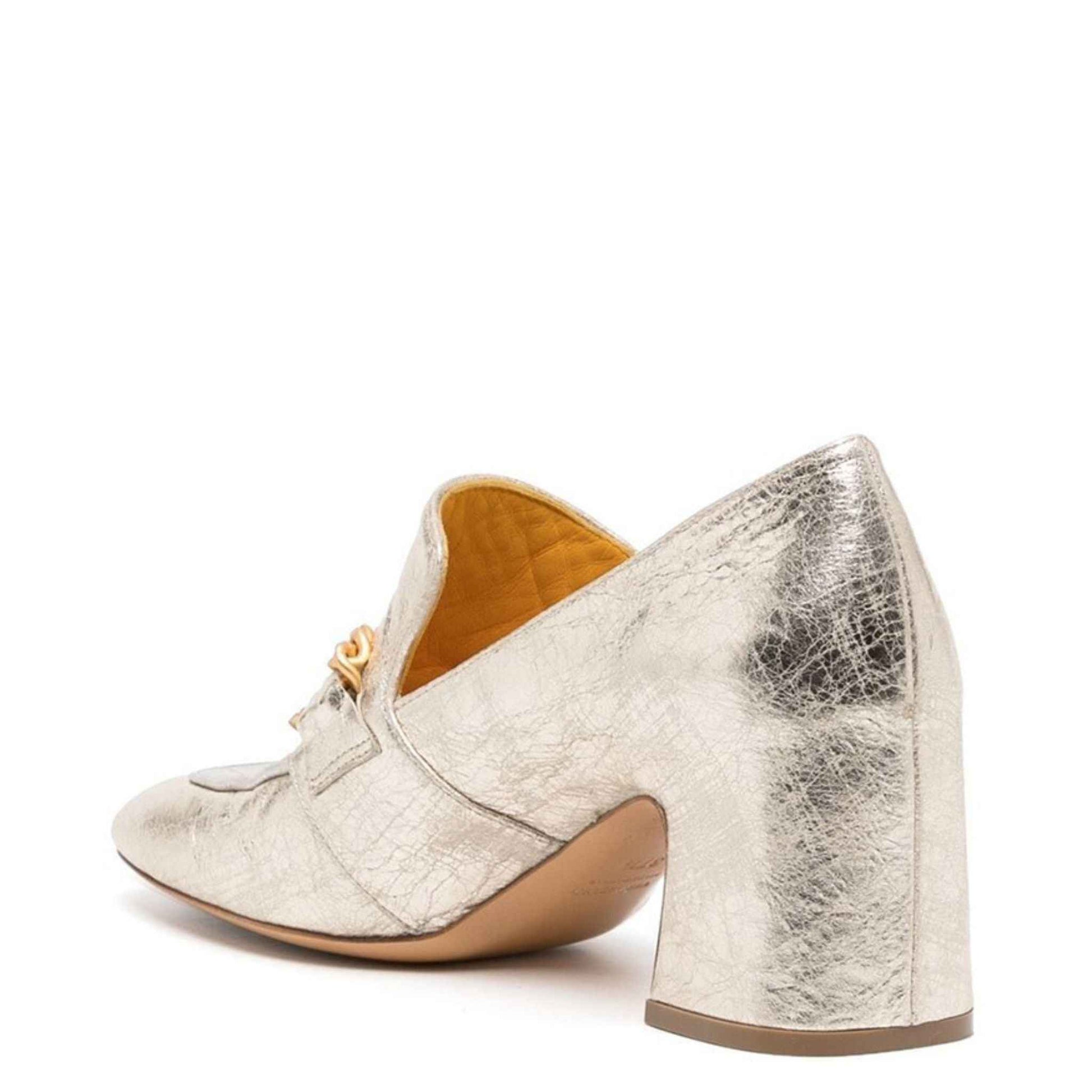 Gold/Silver Leather Mid Heel Loafer W/Chain