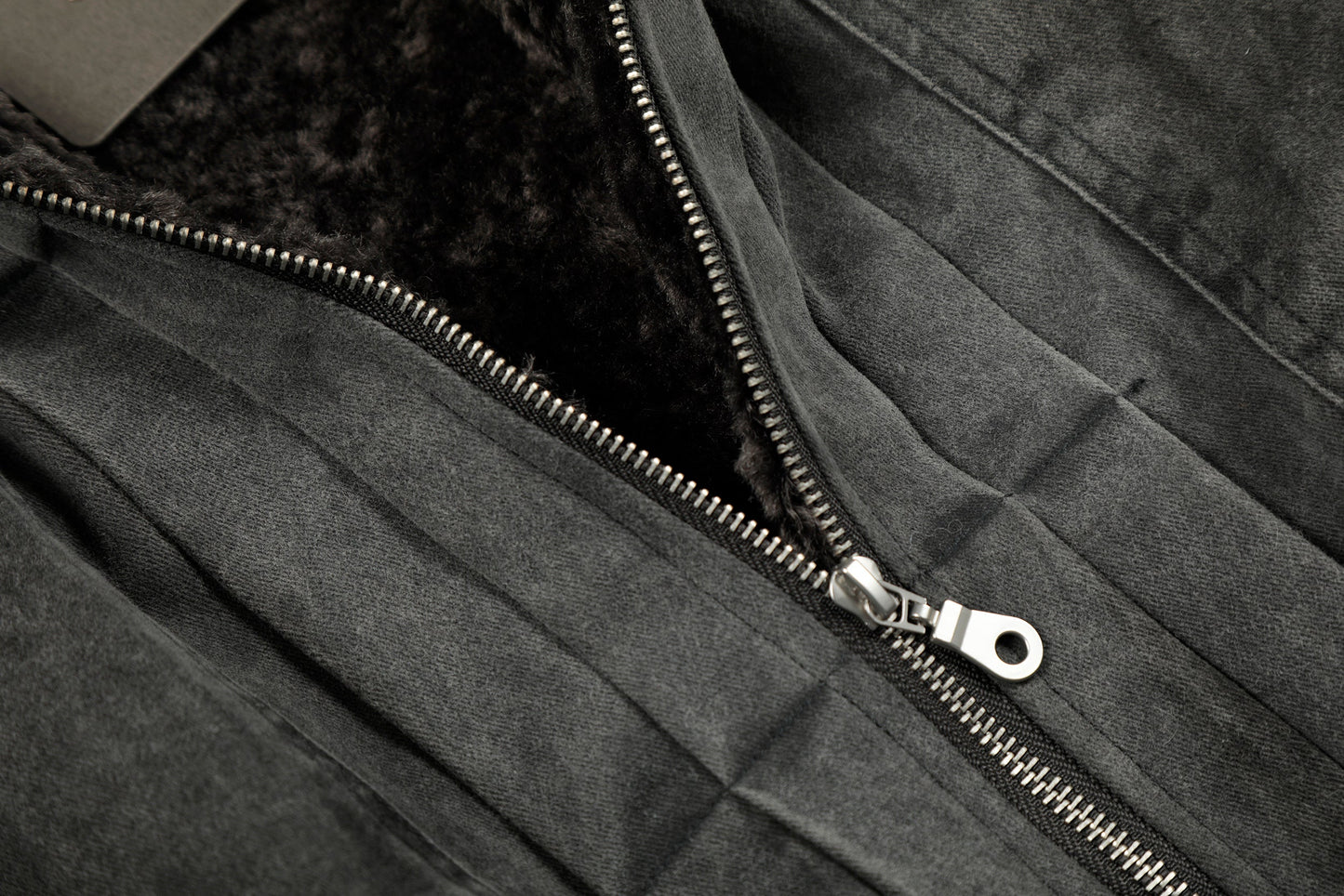 Vintage Distressed Pleated Shearling Collar Fleece Jacket