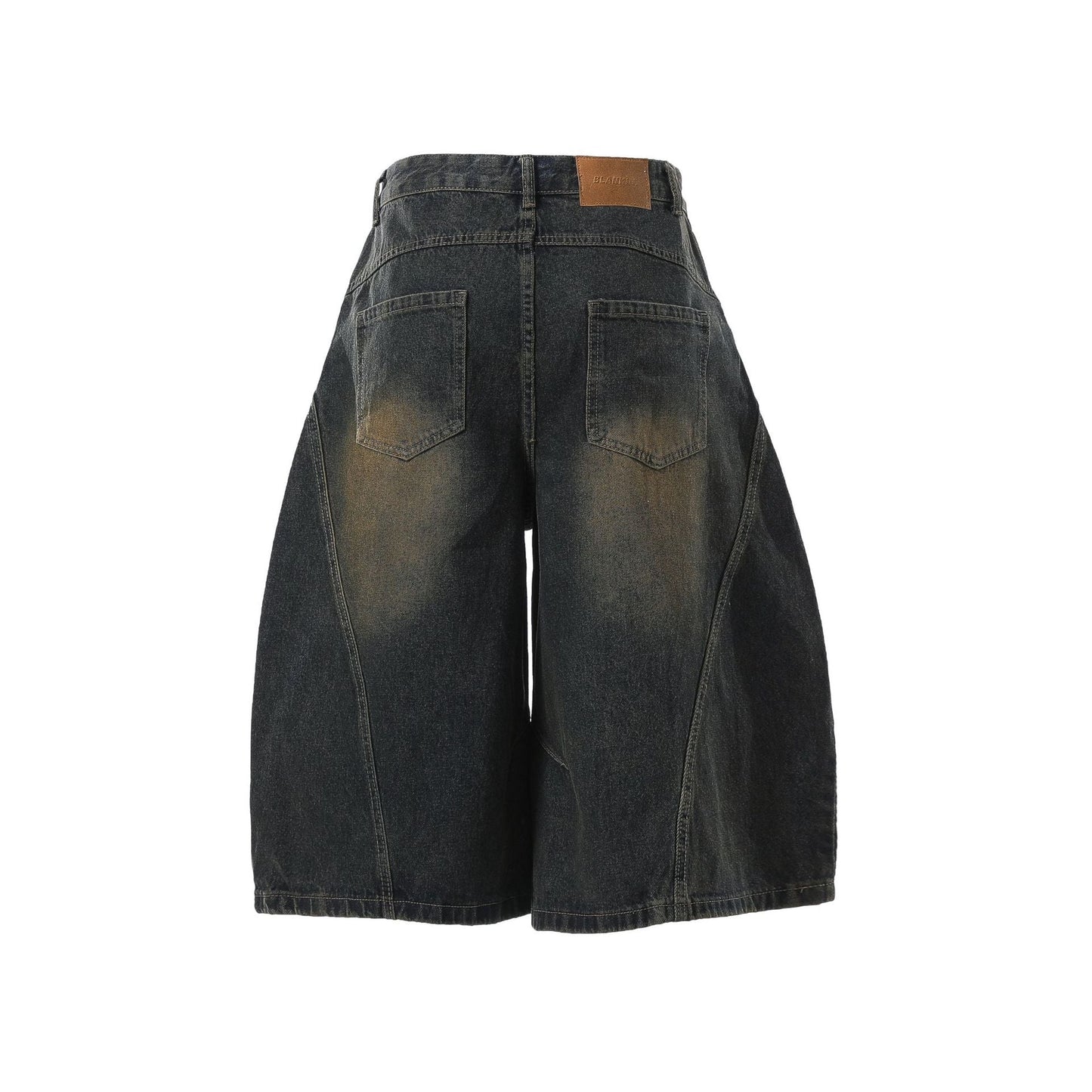 Curved Silhouette 3D Paneled Denim Shorts