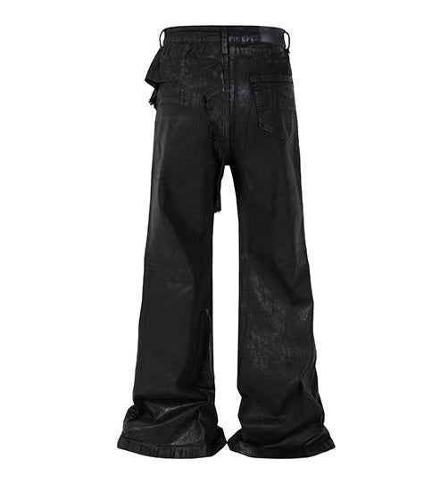 Black Wax Coated Flare Jeans