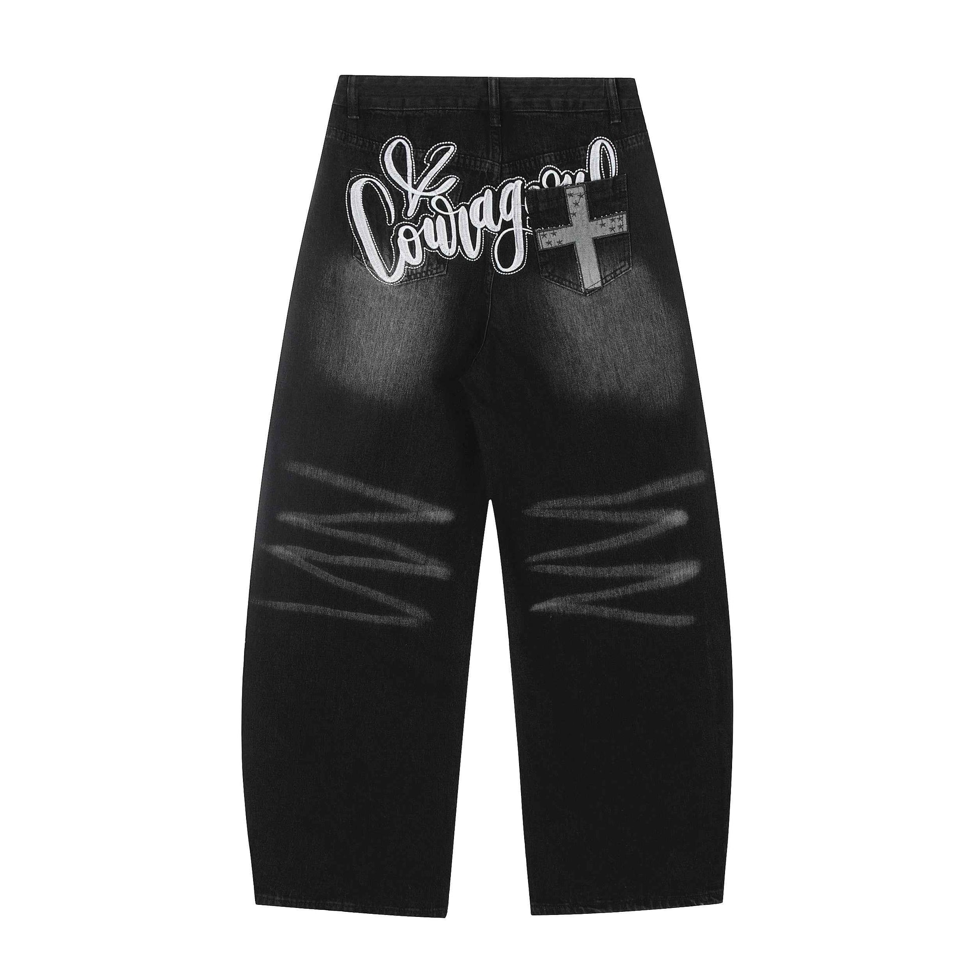 Vintage Embroidered Cross Washed Scimitar Jeans