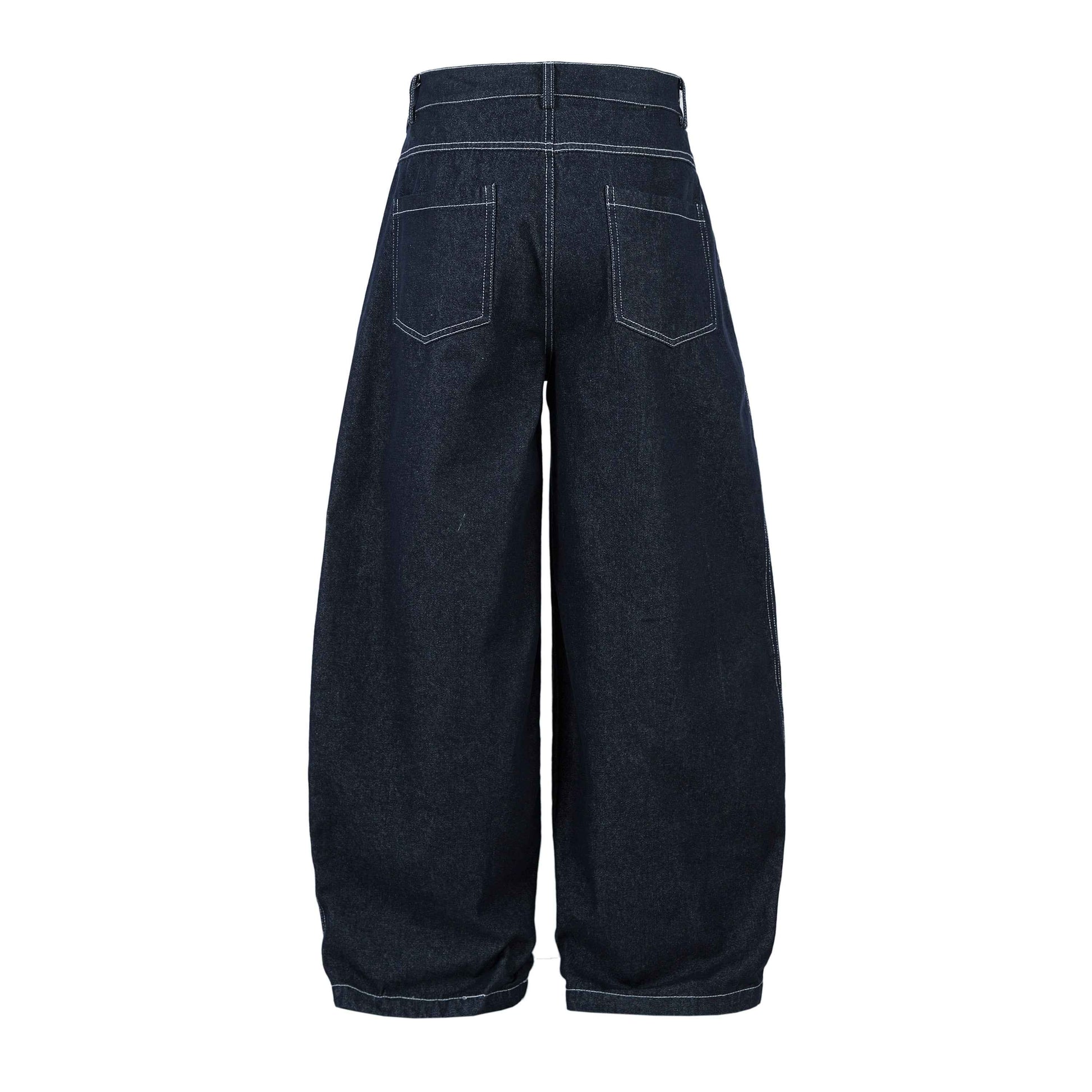 Deconstructed Contrast Stitching Pleated Baggy Barrel Jeans
